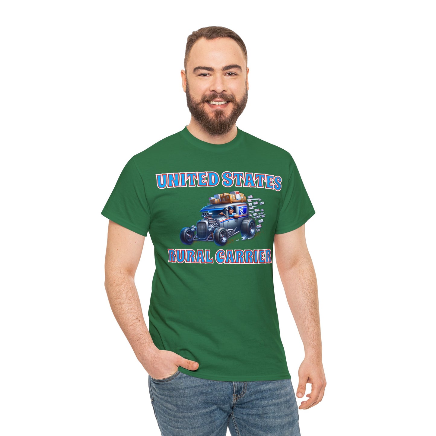 RURAL CARRIER ON front Unisex Heavy Cotton Tee