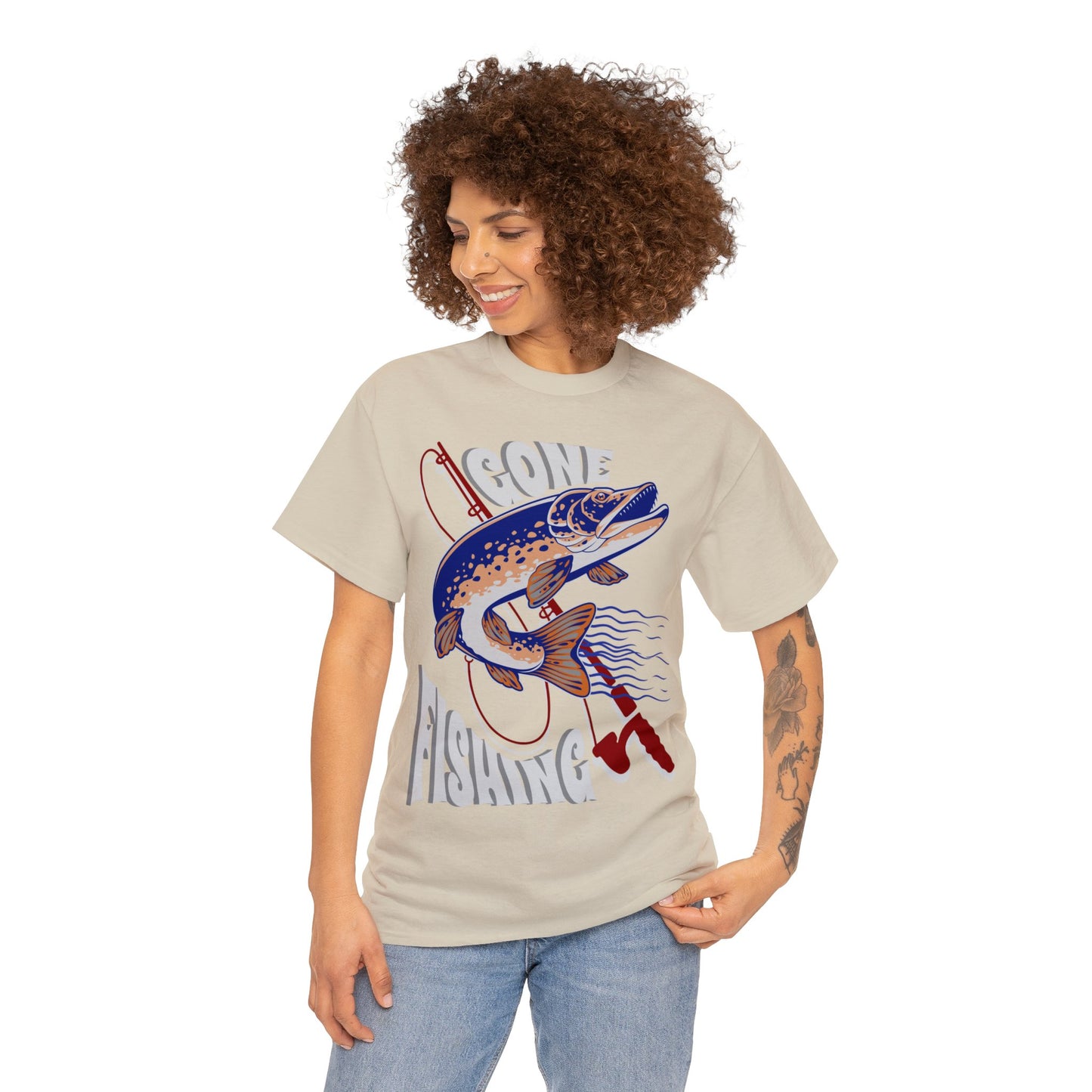 FISHING ON FRONT 5 Unisex Heavy Cotton Tee