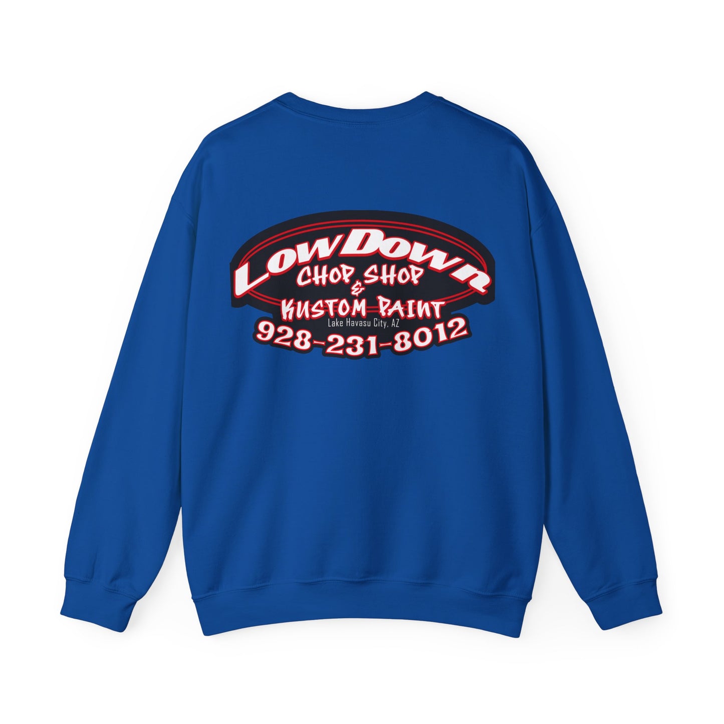Low Down Custom Paint Crewneck Sweatshirt with phone number