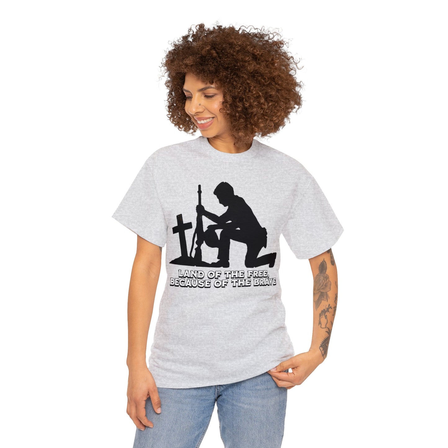 LAND OF THE FREE ON FRONT Unisex Heavy Cotton Tee