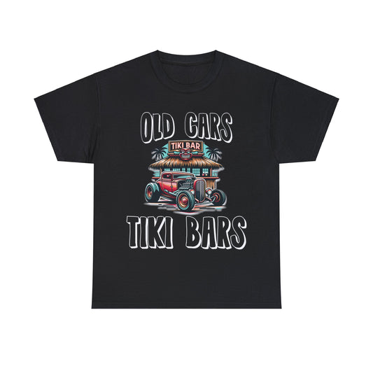 OLD CARS AND TIKI BARS ON FRONT  Unisex Heavy Cotton Tee