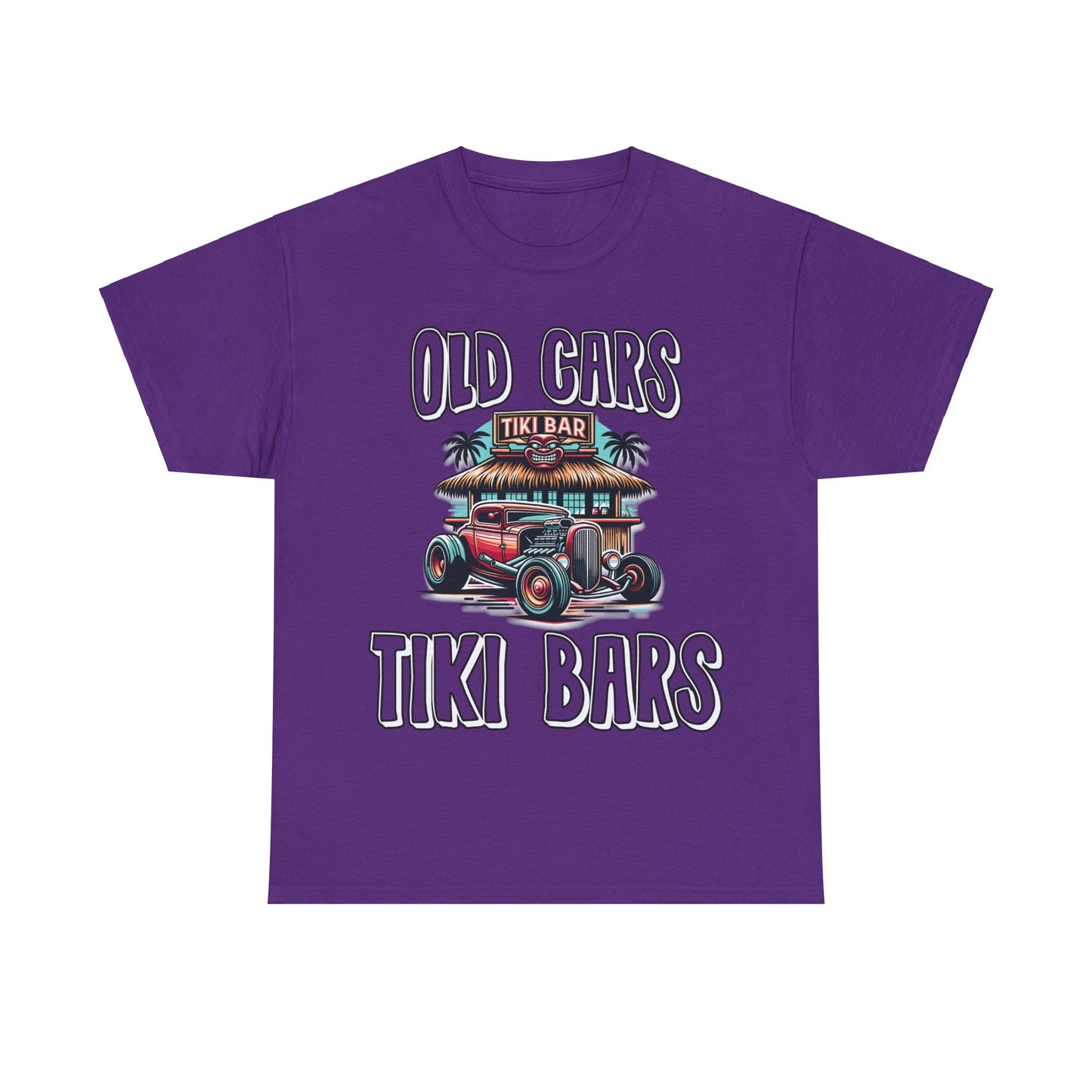 OLD CARS AND TIKI BARS ON FRONT  Unisex Heavy Cotton Tee
