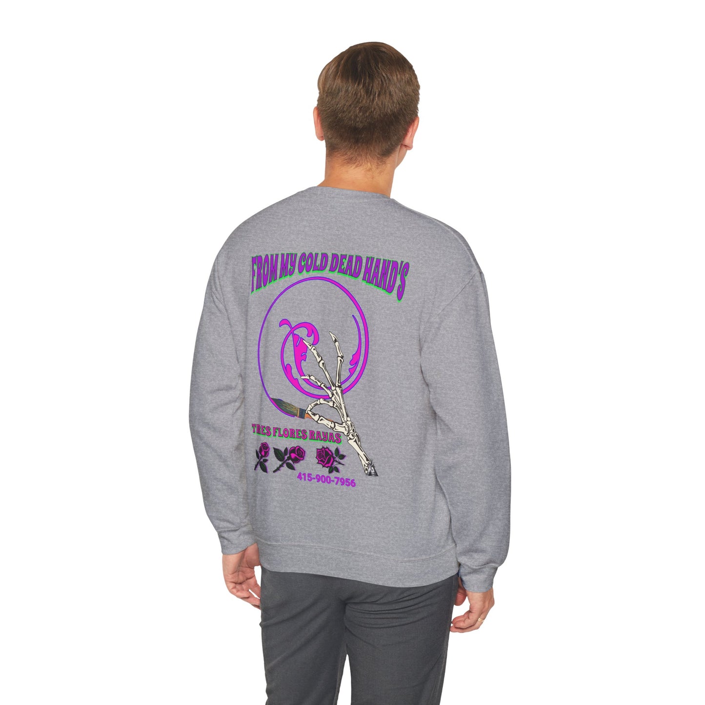 PINSTRIPER COLD DEAD HANDS 0N BACK Unisex Heavy Blend™ Crewneck Sweatshirt