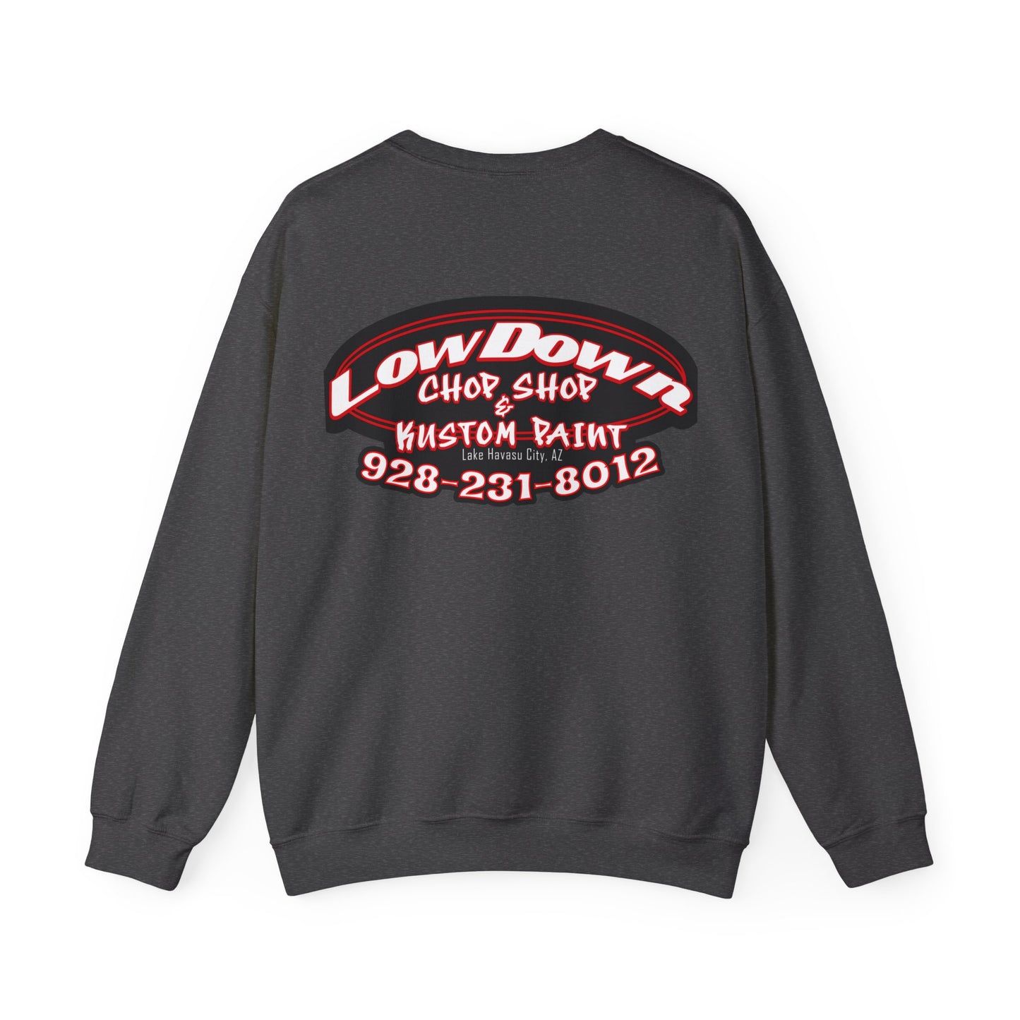 Low Down Custom Paint Crewneck Sweatshirt with phone number
