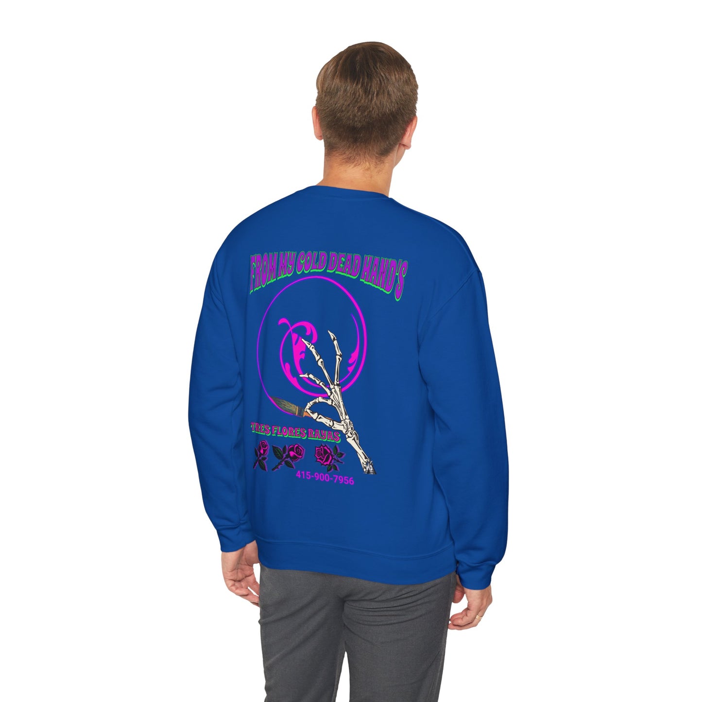 PINSTRIPER COLD DEAD HANDS 0N BACK Unisex Heavy Blend™ Crewneck Sweatshirt