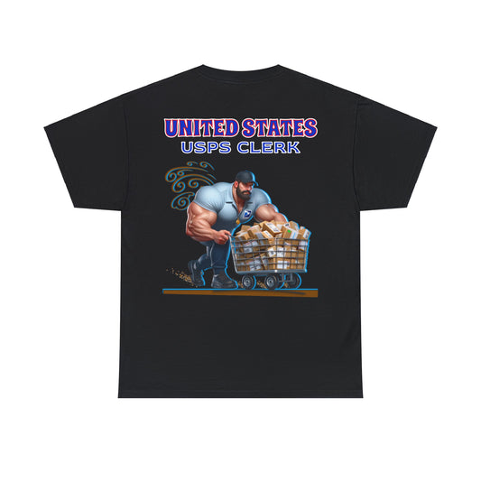 POSTAL BUFF CLERK ON BACK Unisex Heavy Cotton Tee