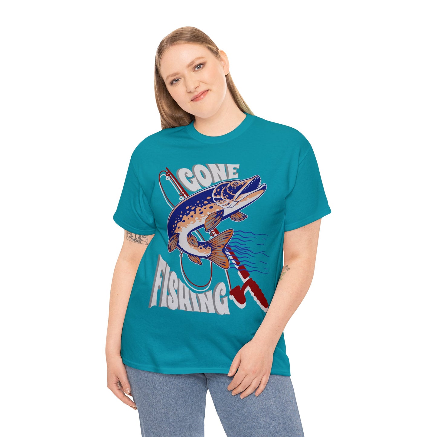 FISHING ON FRONT 5 Unisex Heavy Cotton Tee