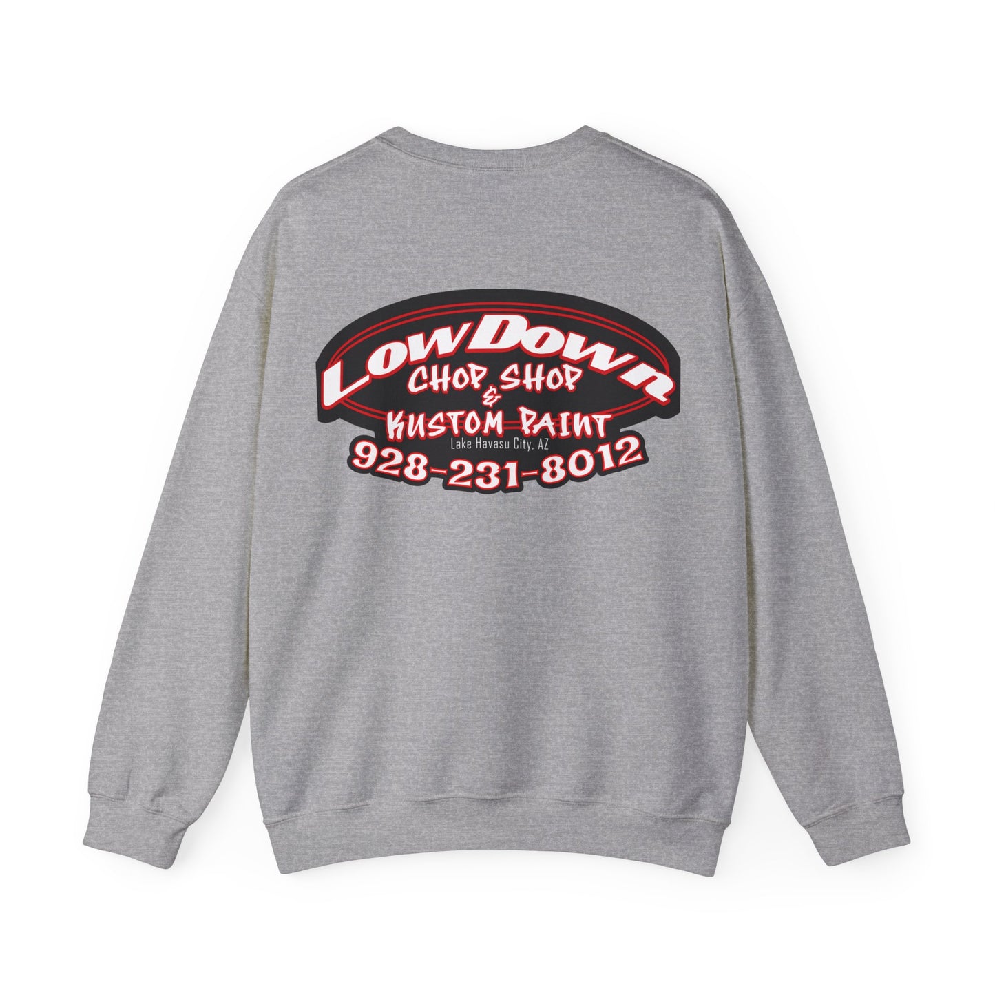 Low Down Custom Paint Crewneck Sweatshirt with phone number
