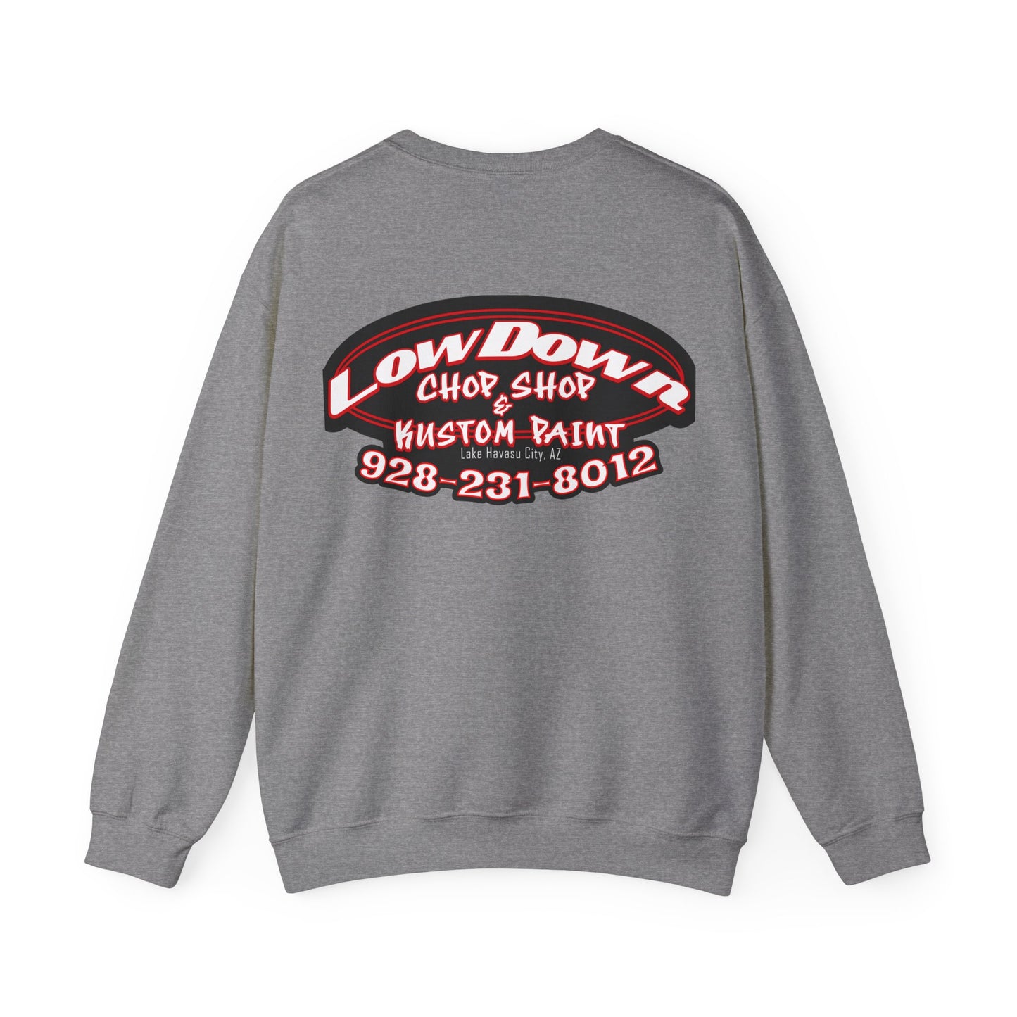 Low Down Custom Paint Crewneck Sweatshirt with phone number