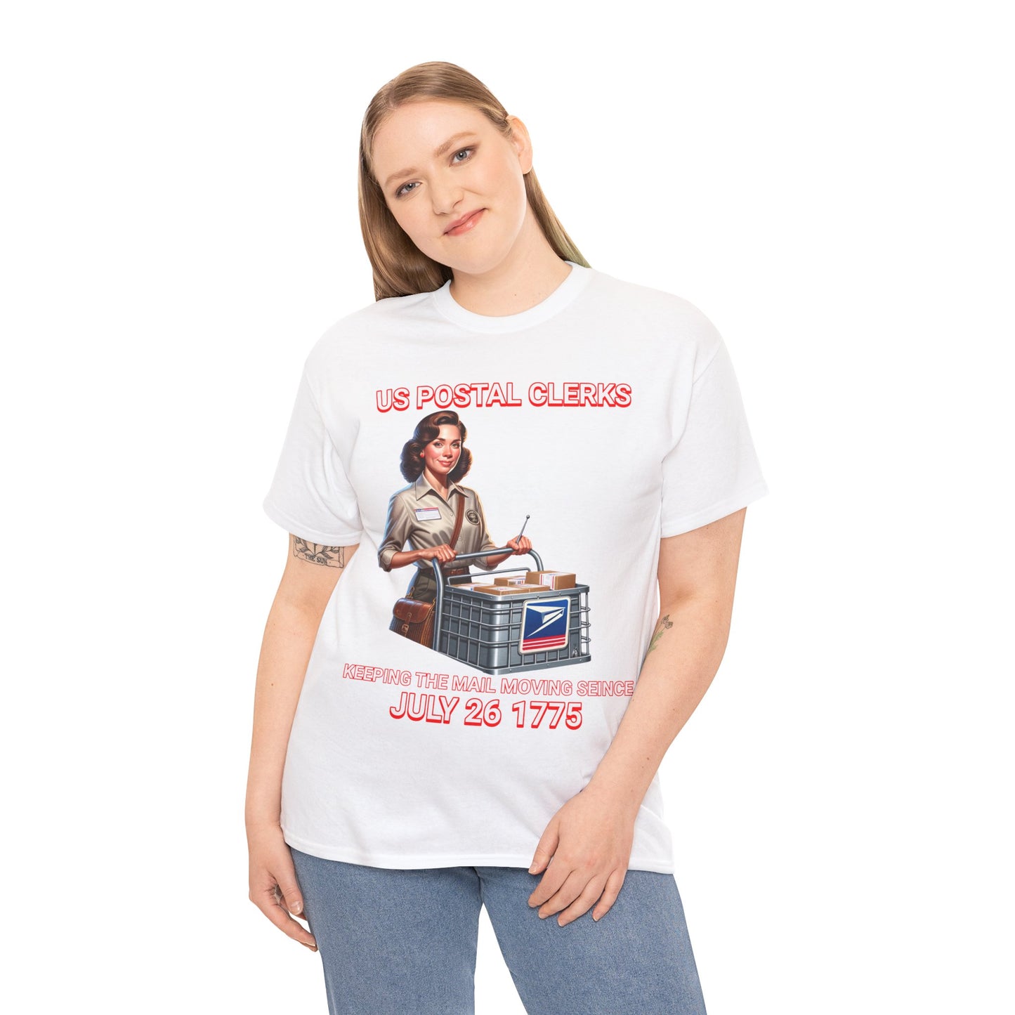 POSTAL CLERK ON FRONT Unisex Heavy Cotton Tee