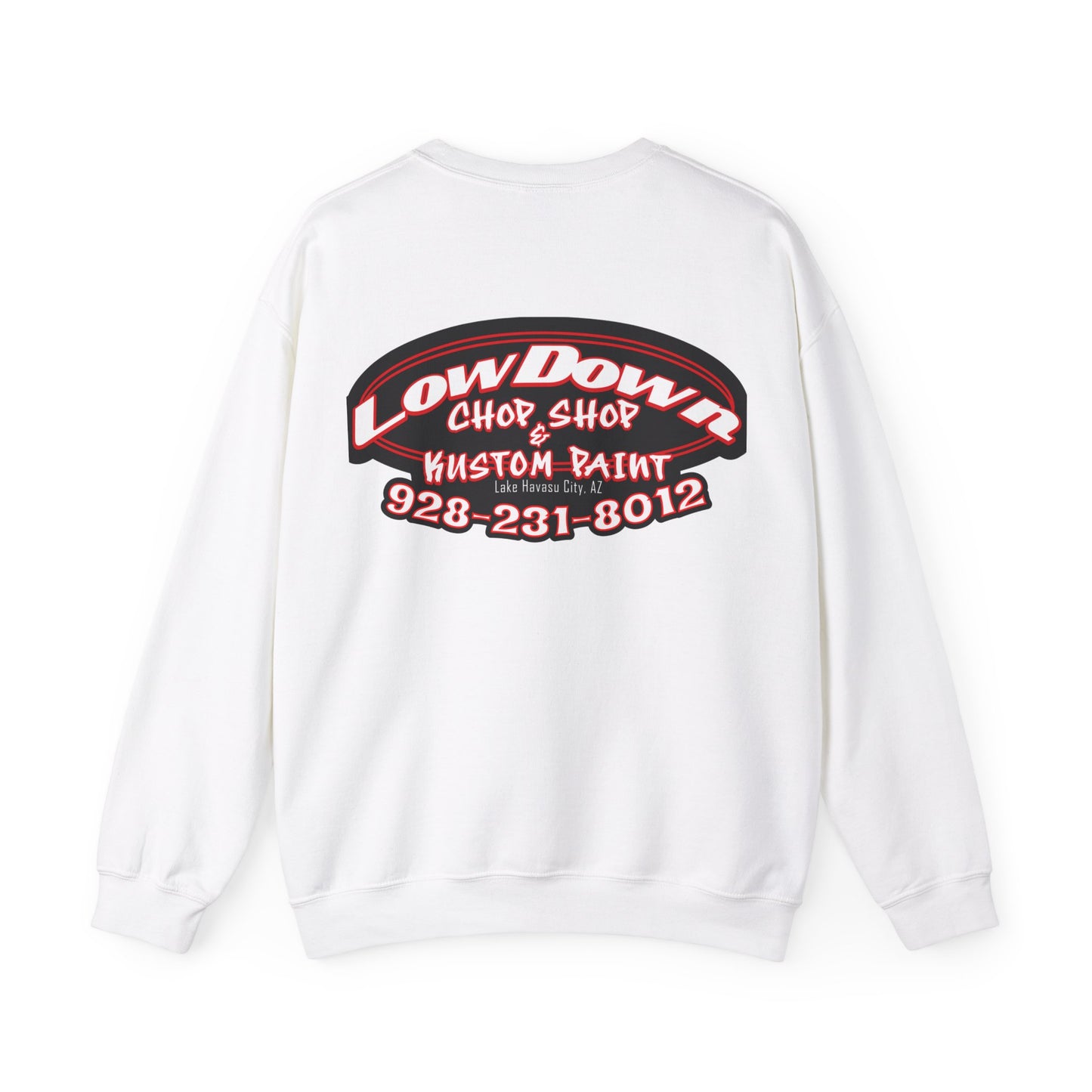 Low Down Custom Paint Crewneck Sweatshirt with phone number