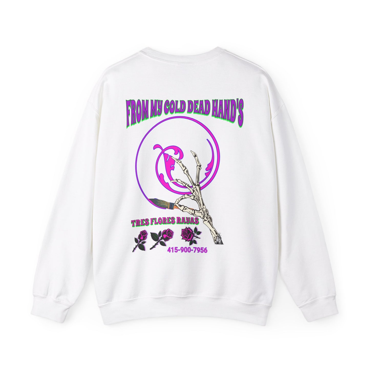 PINSTRIPER COLD DEAD HANDS 0N BACK Unisex Heavy Blend™ Crewneck Sweatshirt