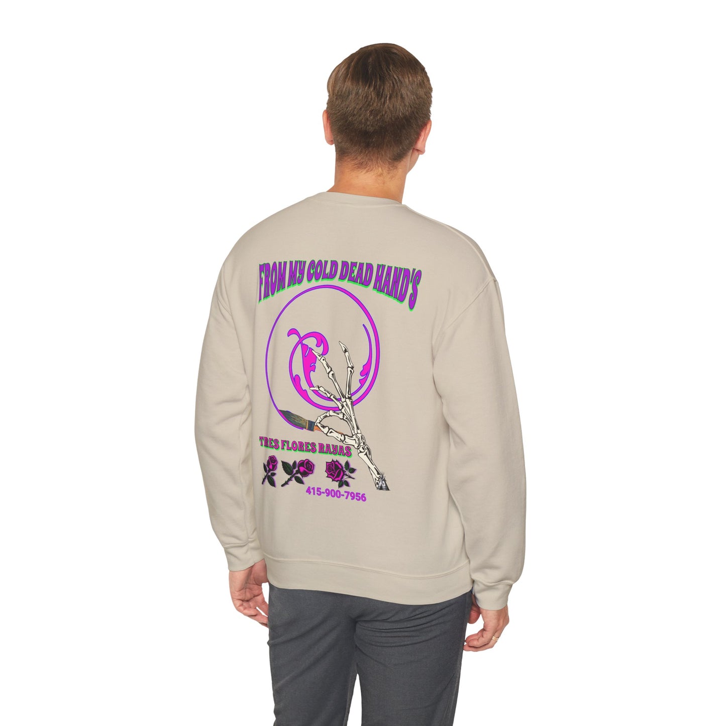 PINSTRIPER COLD DEAD HANDS 0N BACK Unisex Heavy Blend™ Crewneck Sweatshirt