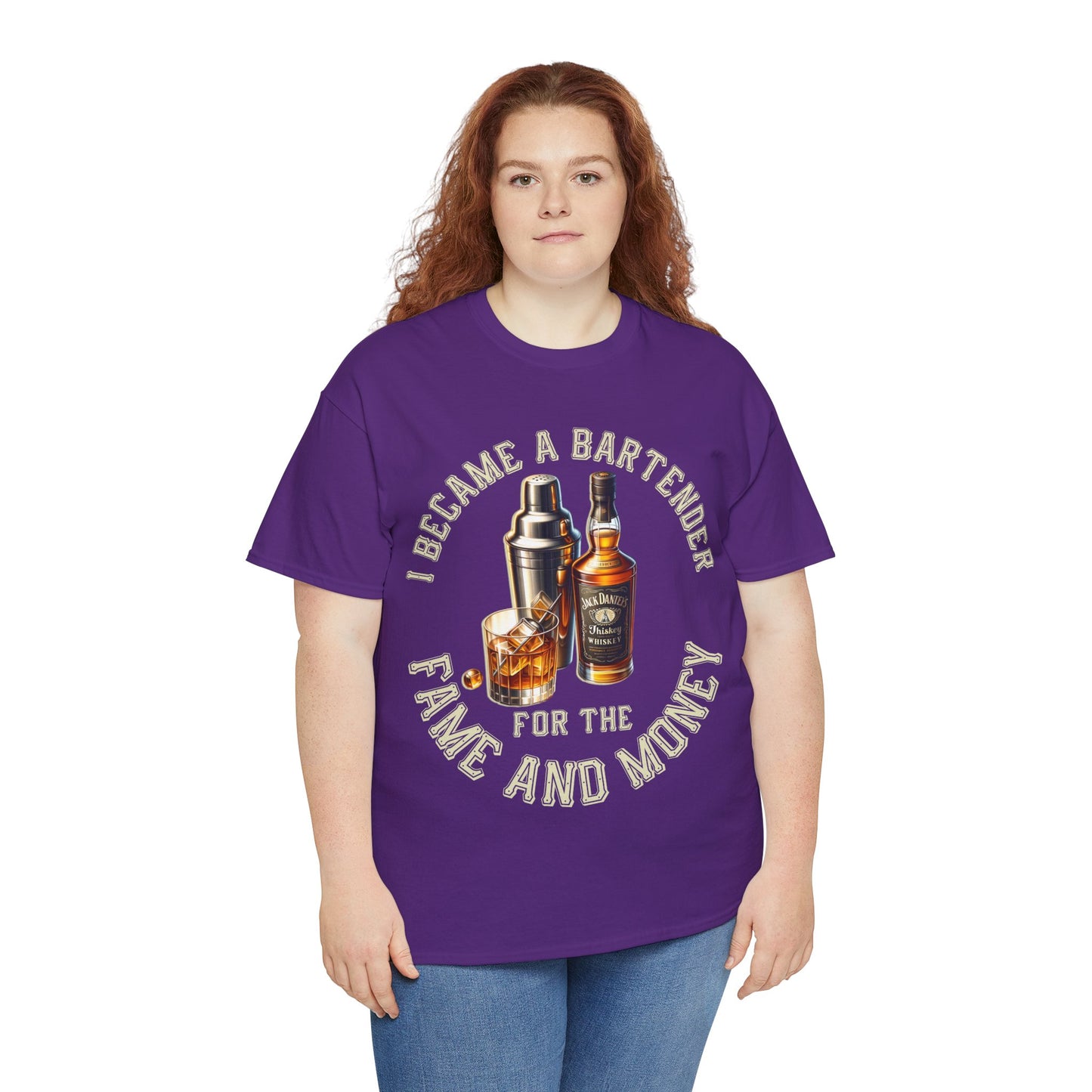 BARTENDER FAME AND MONEY ON FRONT  Unisex Heavy Cotton Tee