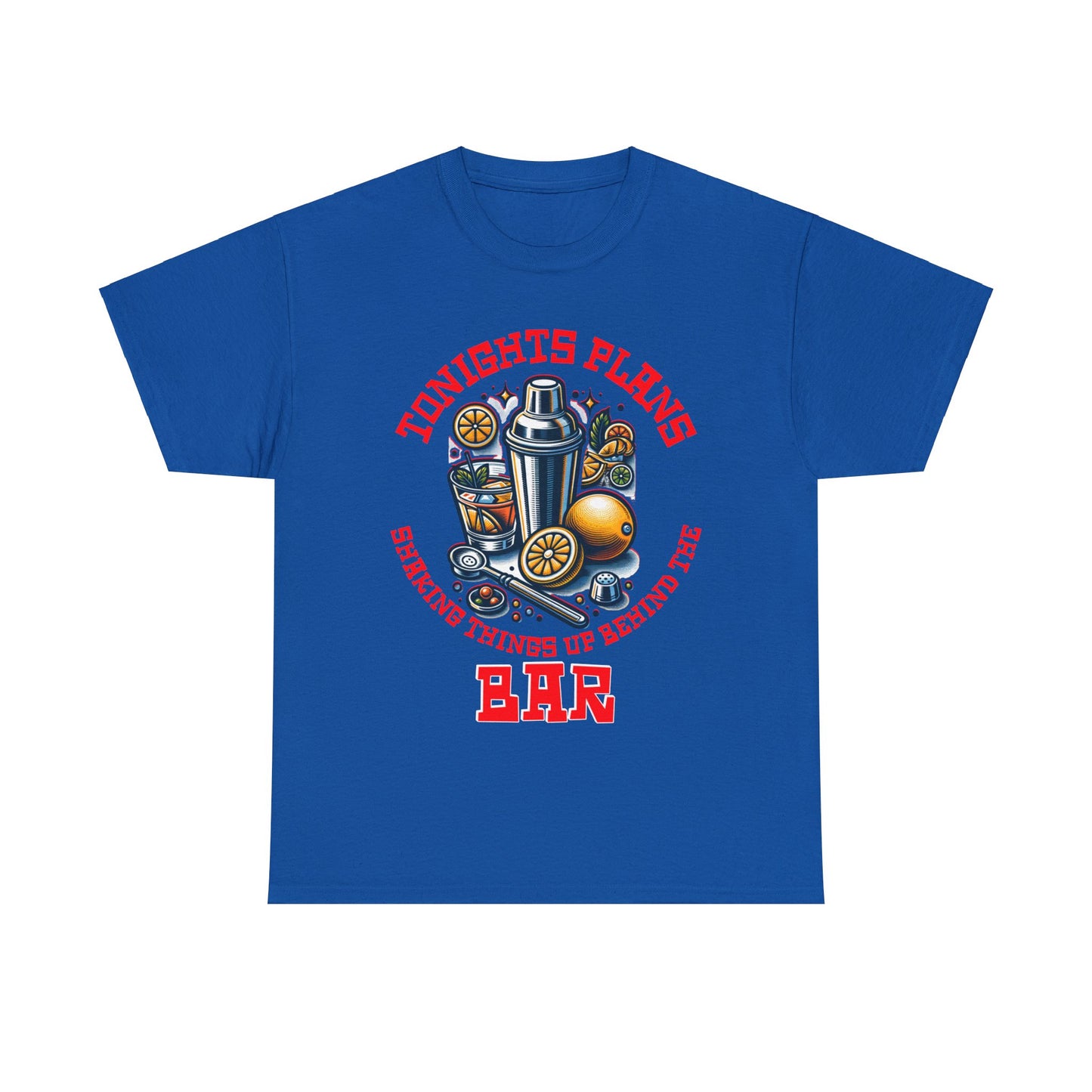 BARTENDER SHAKING THINGS UP ON FRONT  Unisex Heavy Cotton Tee