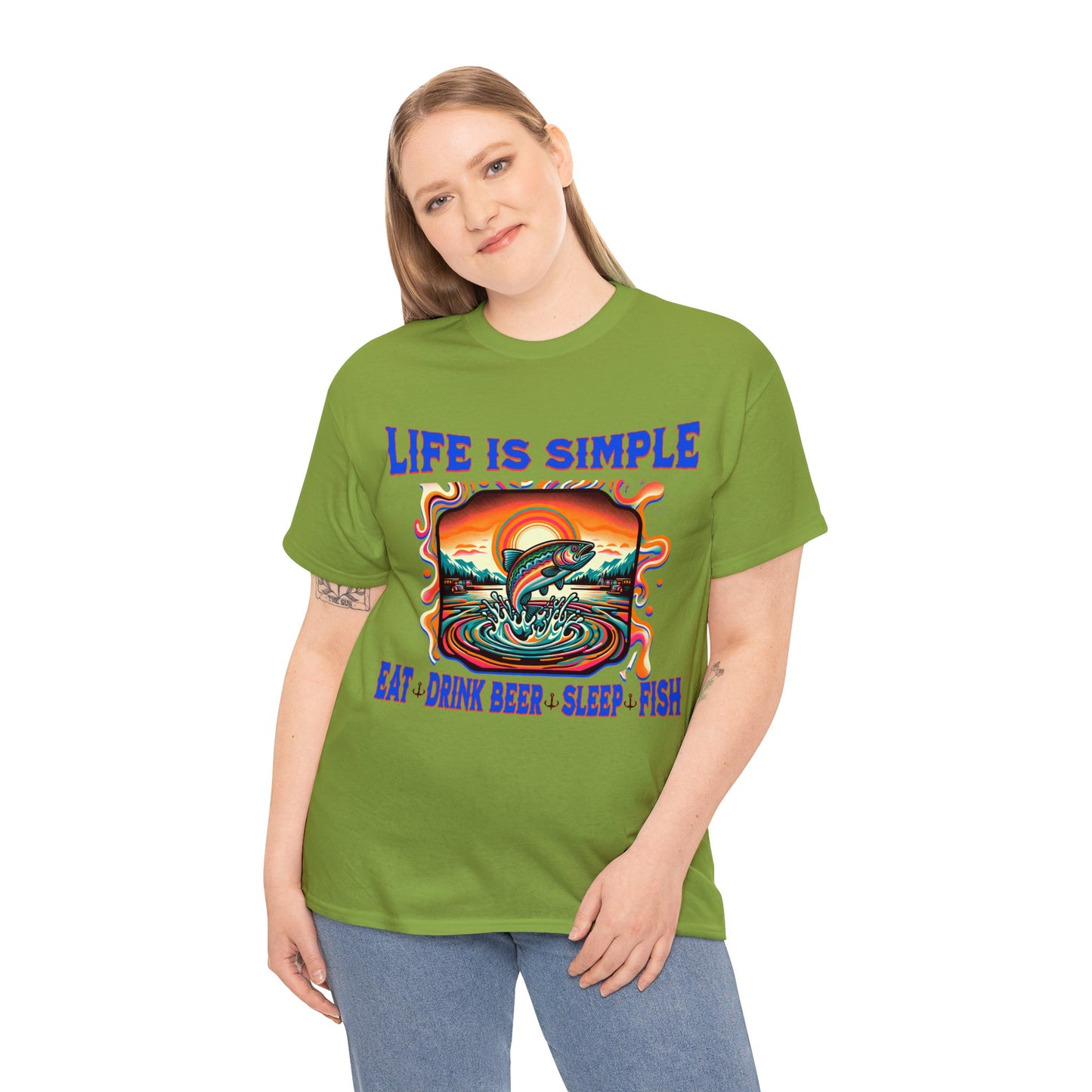 fishing 2 ON FRONT Unisex Heavy Cotton Tee