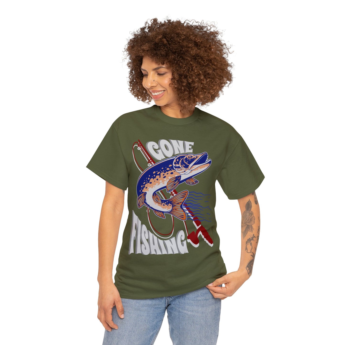 FISHING ON FRONT 5 Unisex Heavy Cotton Tee