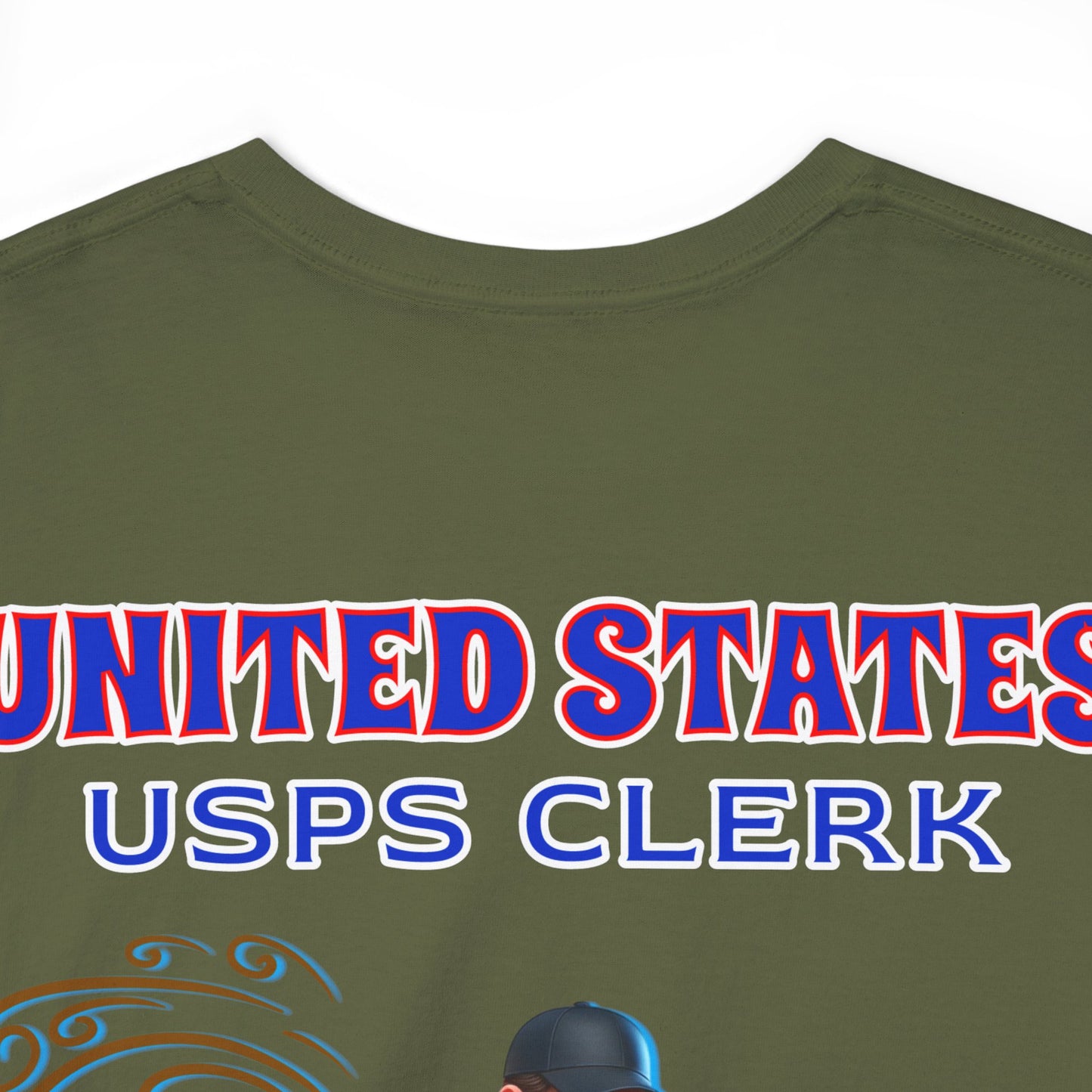 POSTAL BUFF CLERK ON BACK Unisex Heavy Cotton Tee
