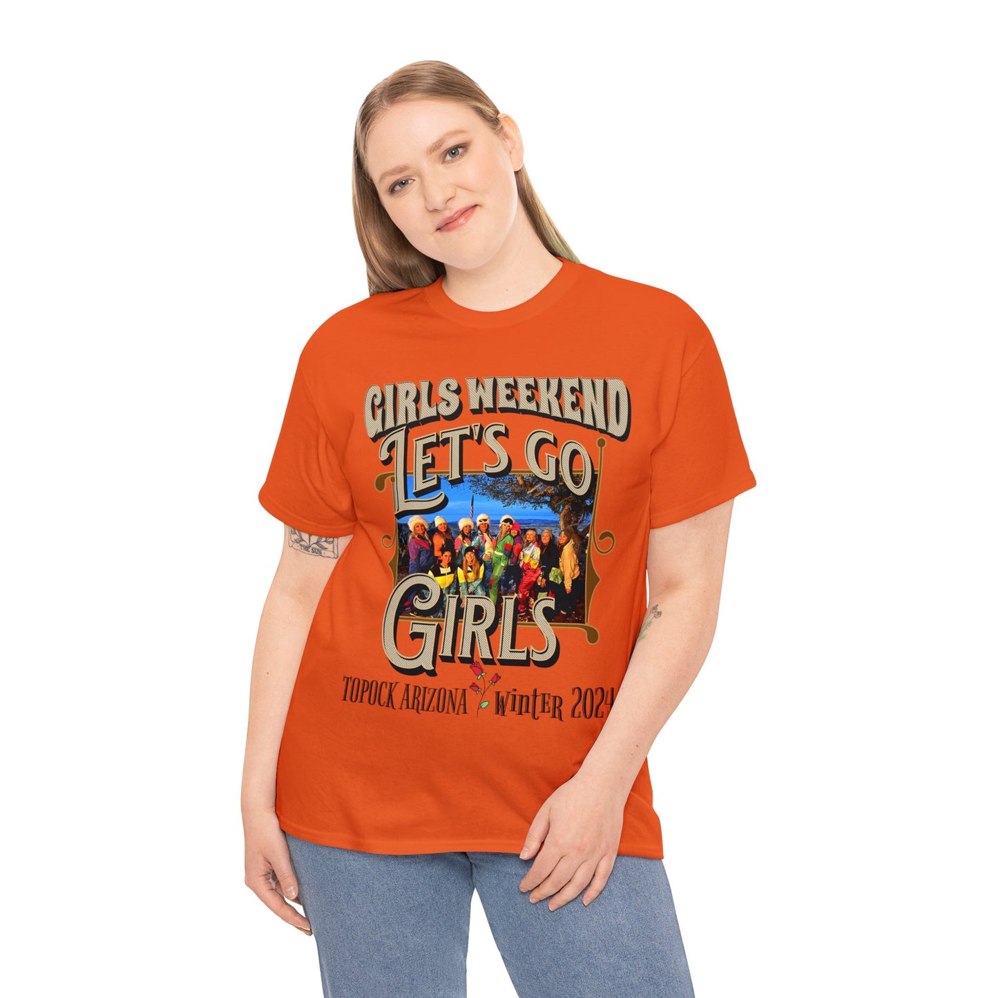GIRLS WEEKEND ON FRONT Unisex Heavy Cotton Tee
