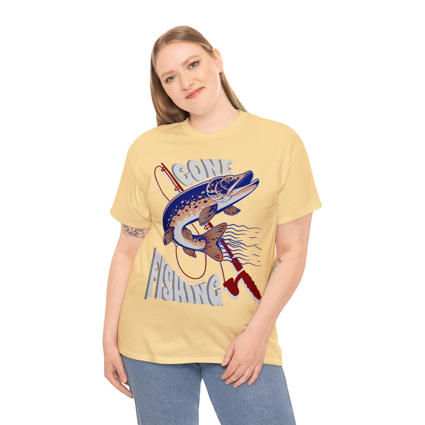 FISHING ON FRONT 5 Unisex Heavy Cotton Tee