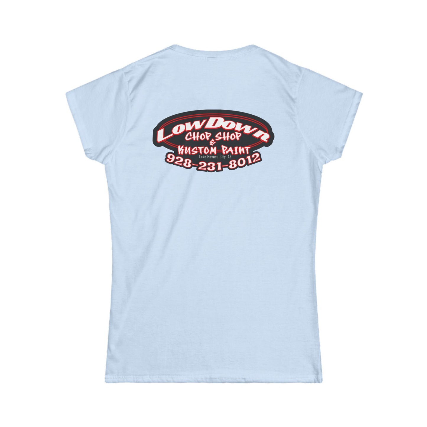 Low Down Custom Paint with phone number -Women's Softstyle Tee