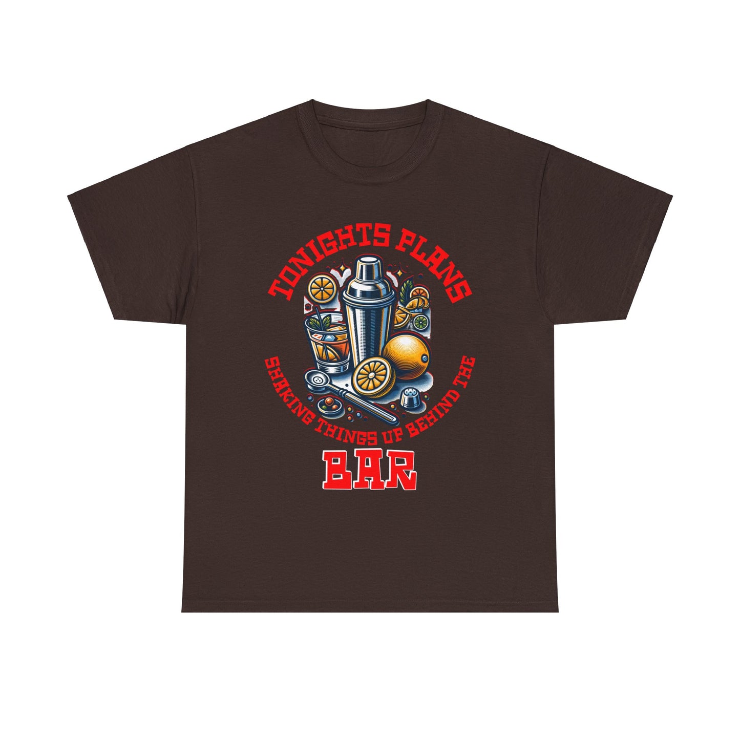 BARTENDER SHAKING THINGS UP ON FRONT  Unisex Heavy Cotton Tee