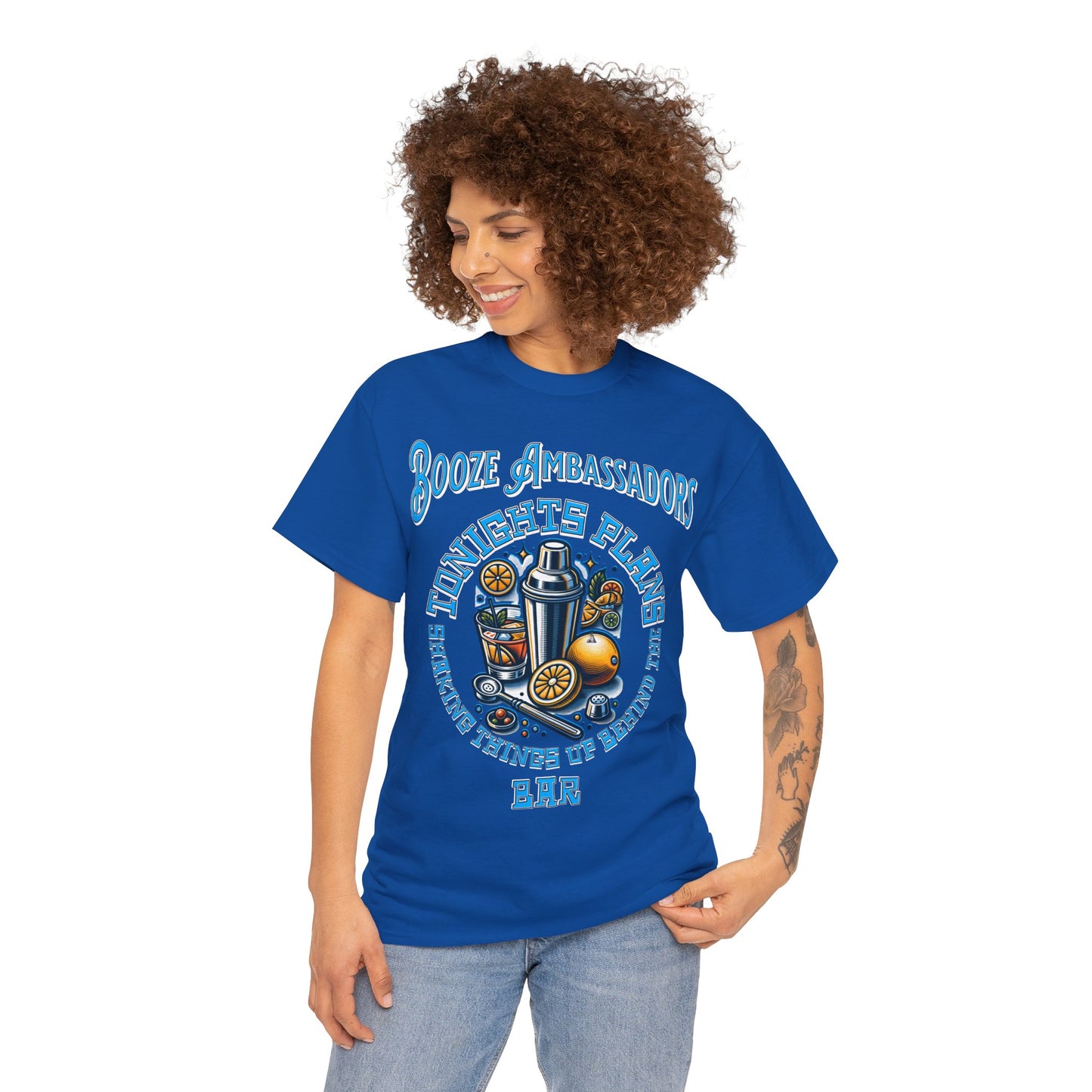 BOOZE  SHAKING THINGS UP ON FRONT  Unisex Heavy Cotton Tee