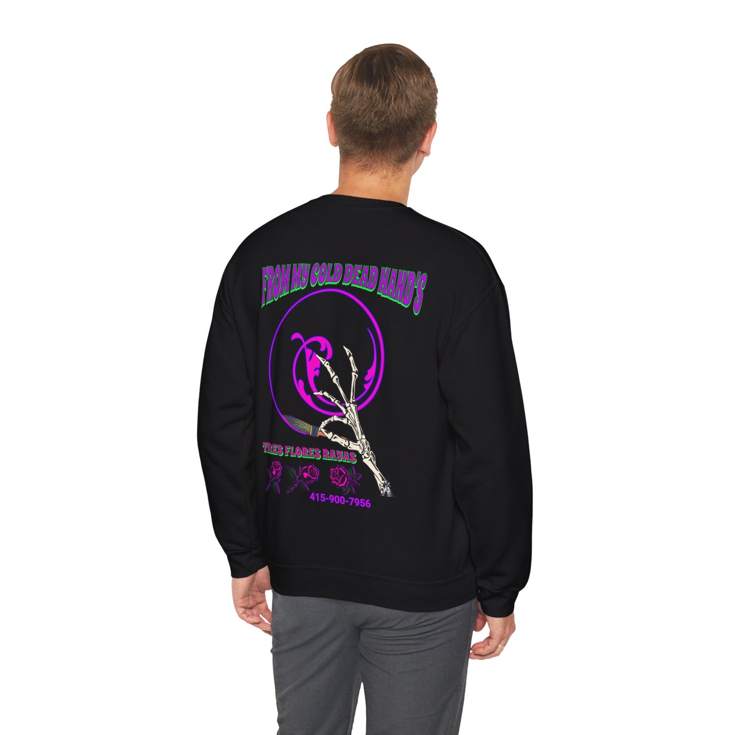 PINSTRIPER COLD DEAD HANDS 0N BACK Unisex Heavy Blend™ Crewneck Sweatshirt