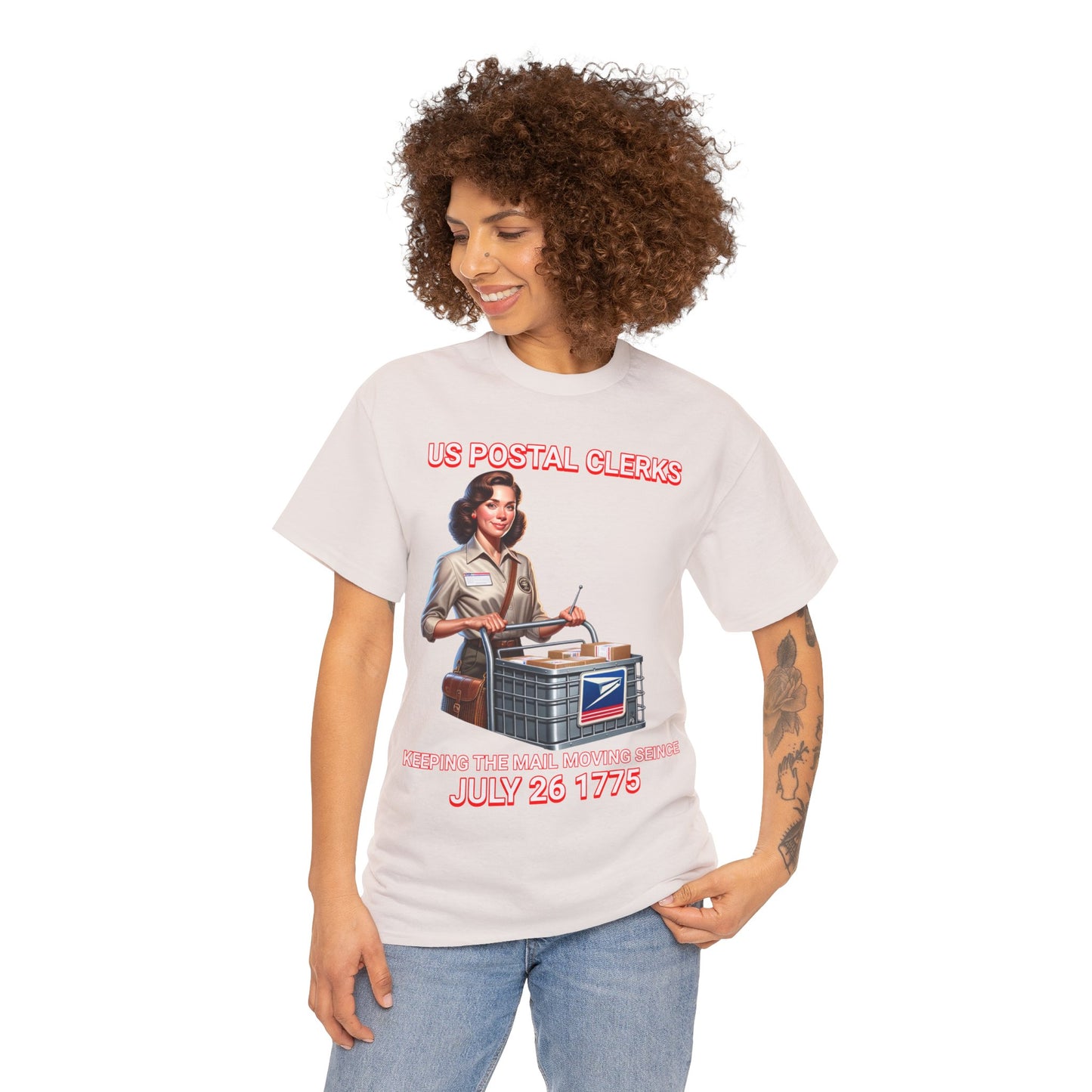 POSTAL CLERK ON FRONT Unisex Heavy Cotton Tee