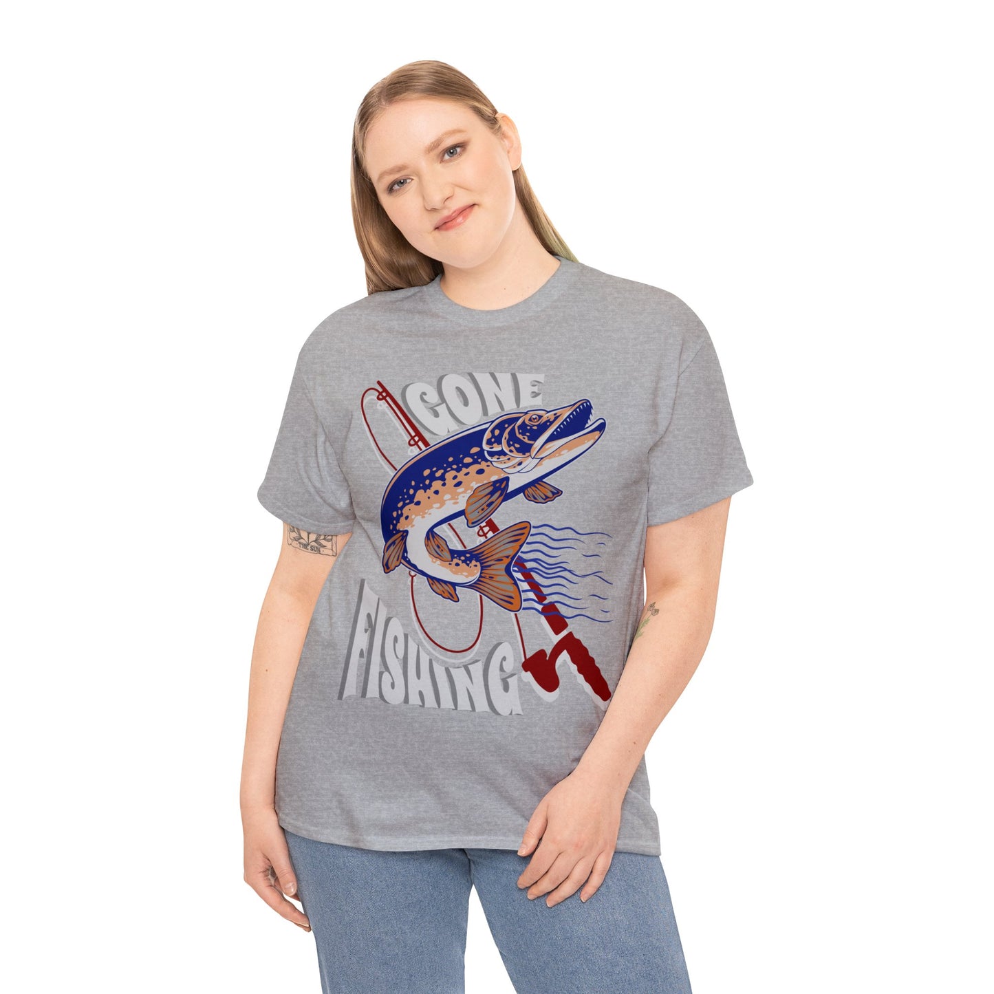 FISHING ON FRONT 5 Unisex Heavy Cotton Tee