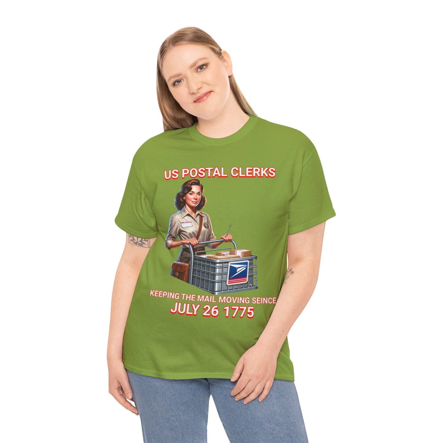 POSTAL CLERK ON FRONT Unisex Heavy Cotton Tee