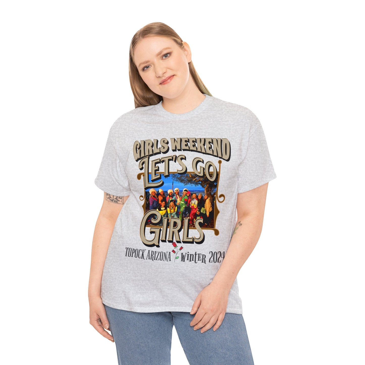 GIRLS WEEKEND ON FRONT Unisex Heavy Cotton Tee