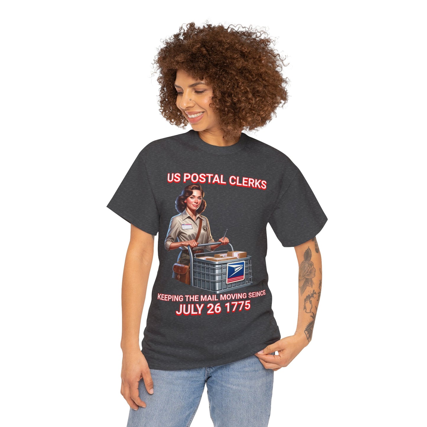 POSTAL CLERK ON FRONT Unisex Heavy Cotton Tee