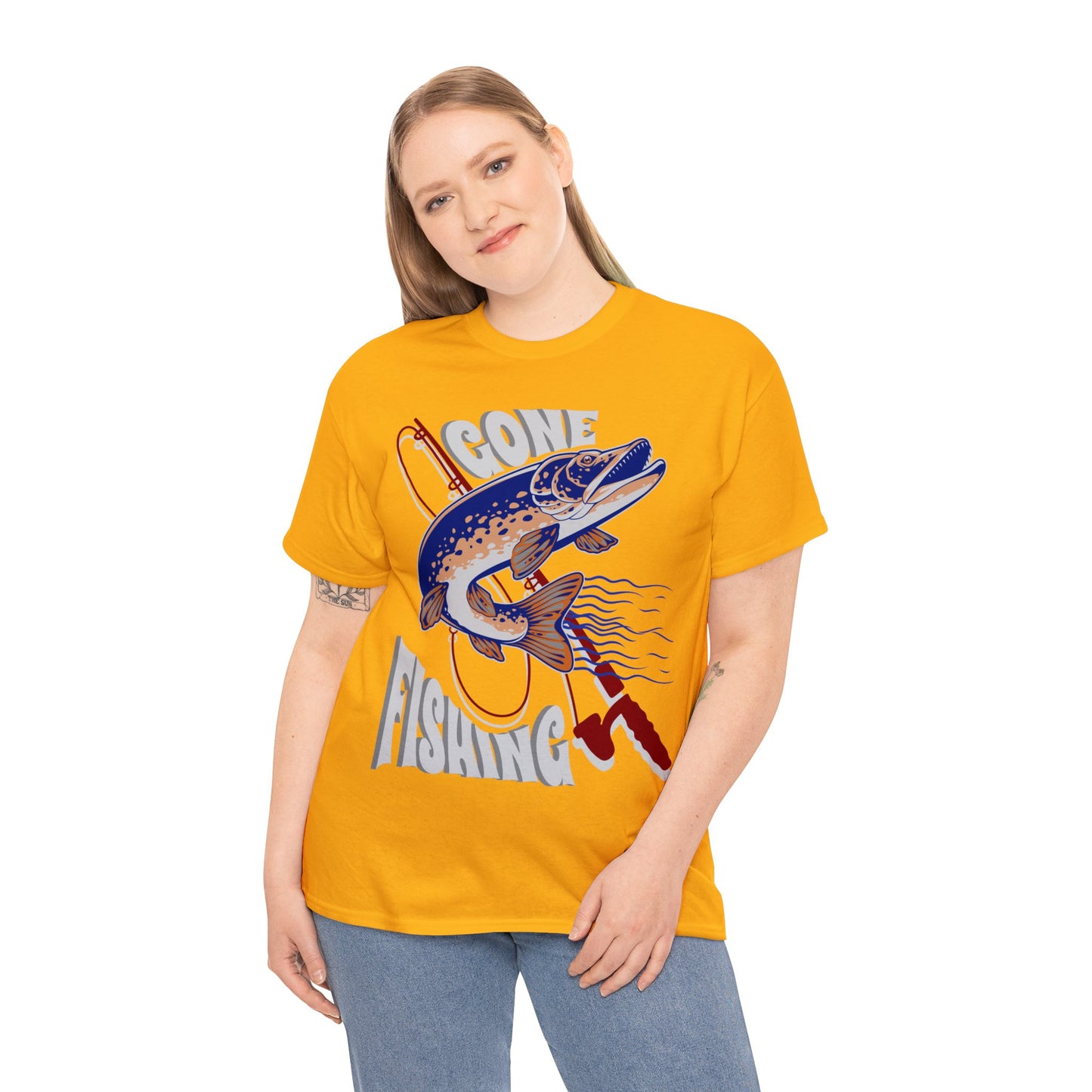 FISHING ON FRONT 5 Unisex Heavy Cotton Tee