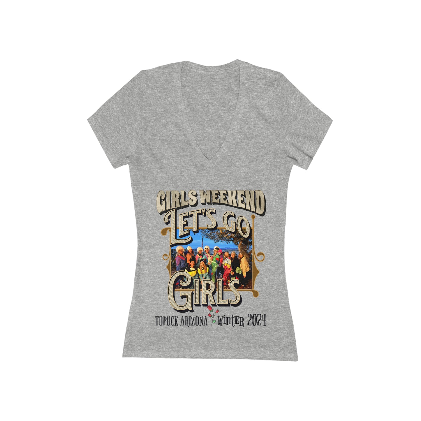 GIRLS WEEKEND Women's Jersey Short Sleeve Deep V-Neck Tee