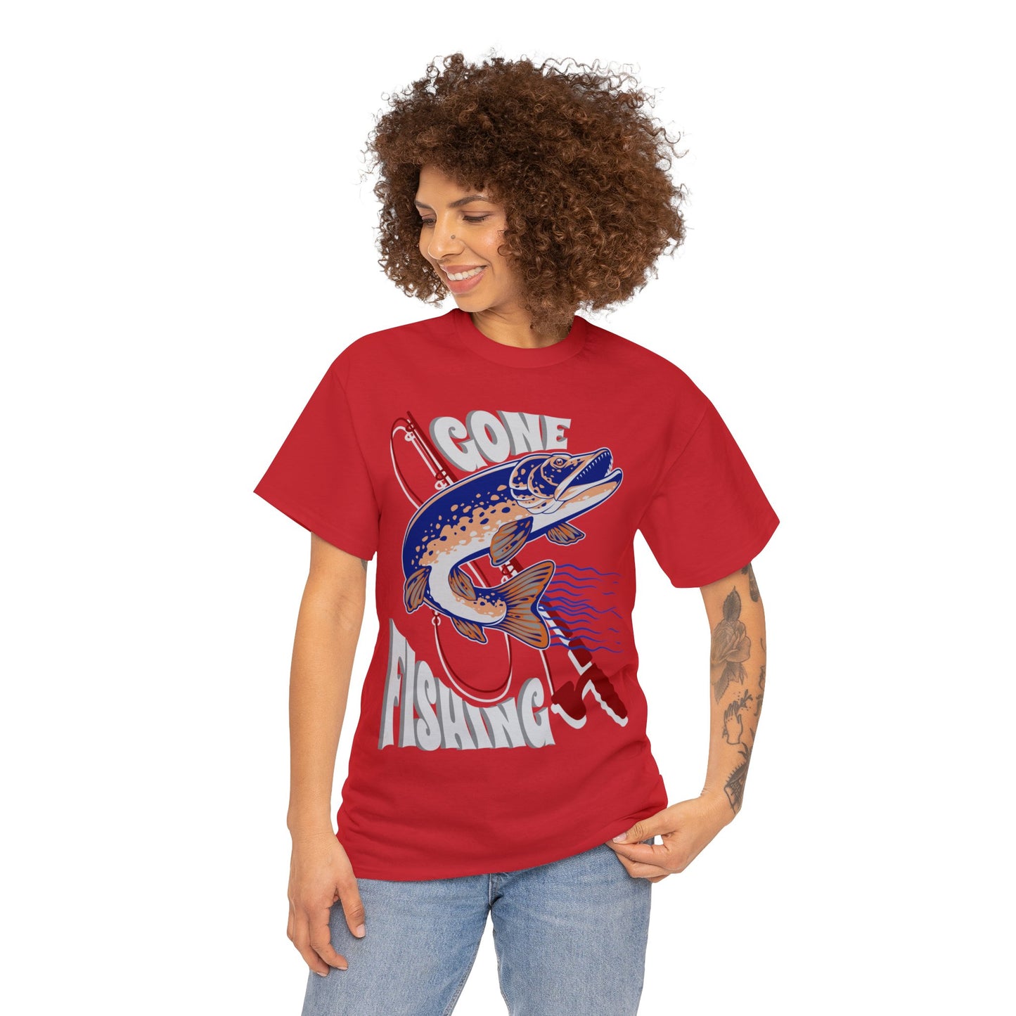 FISHING ON FRONT 5 Unisex Heavy Cotton Tee