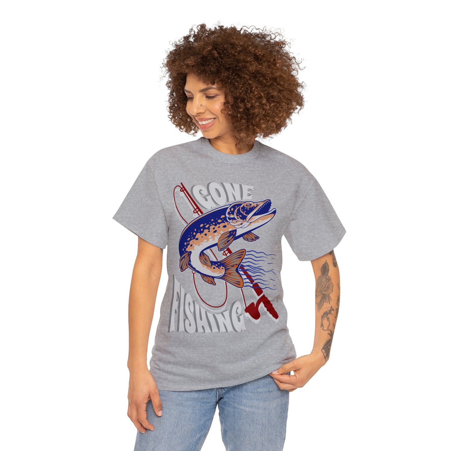 FISHING ON FRONT 5 Unisex Heavy Cotton Tee