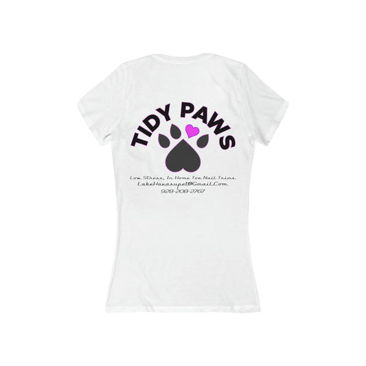 TIDY PAWS Women's Jersey Short Sleeve Deep V-Neck Tee