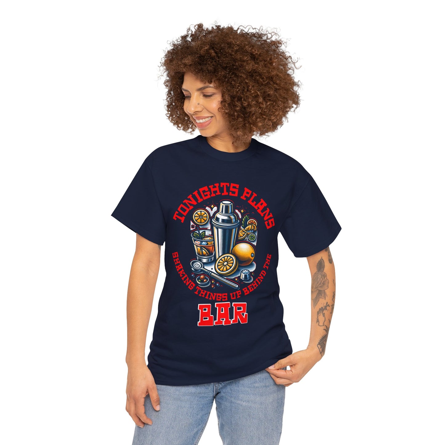 BARTENDER SHAKING THINGS UP ON FRONT  Unisex Heavy Cotton Tee