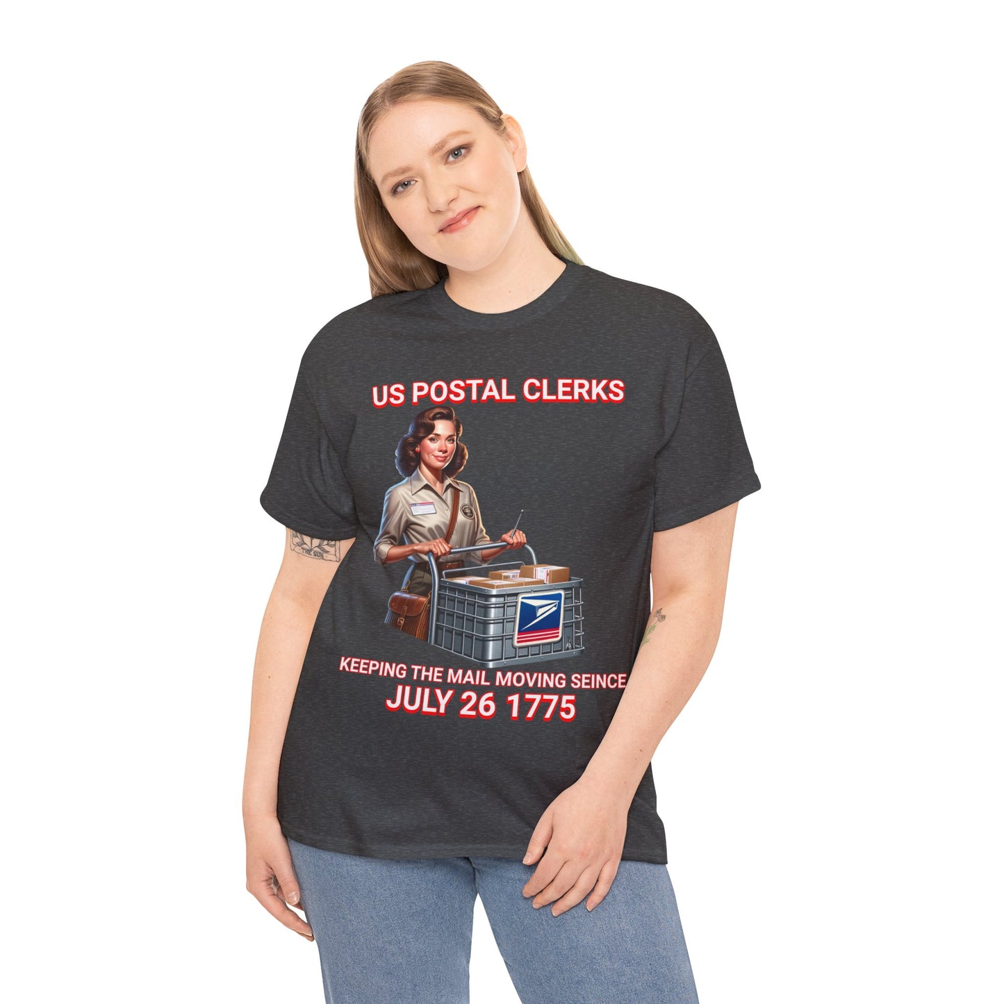 POSTAL CLERK ON FRONT Unisex Heavy Cotton Tee