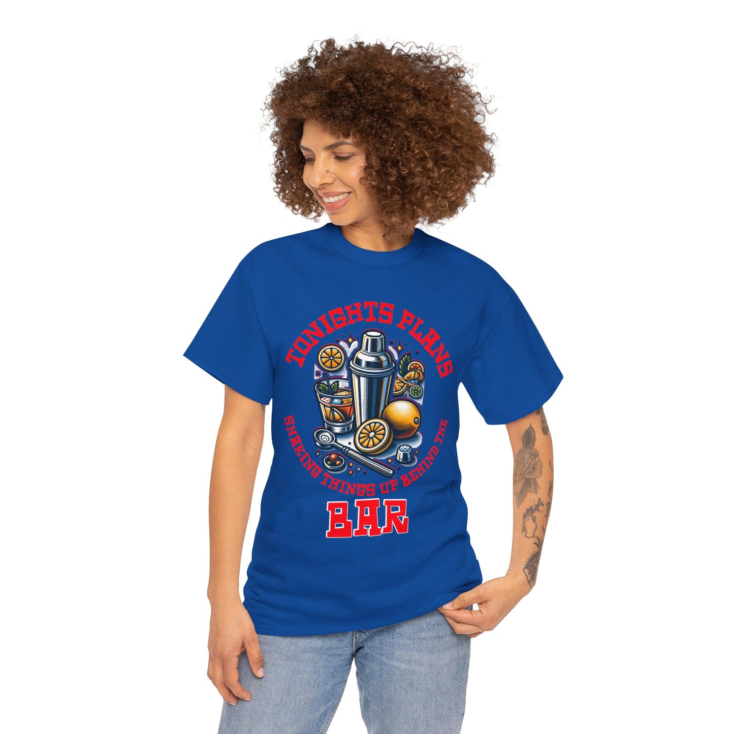 BARTENDER SHAKING THINGS UP ON FRONT  Unisex Heavy Cotton Tee