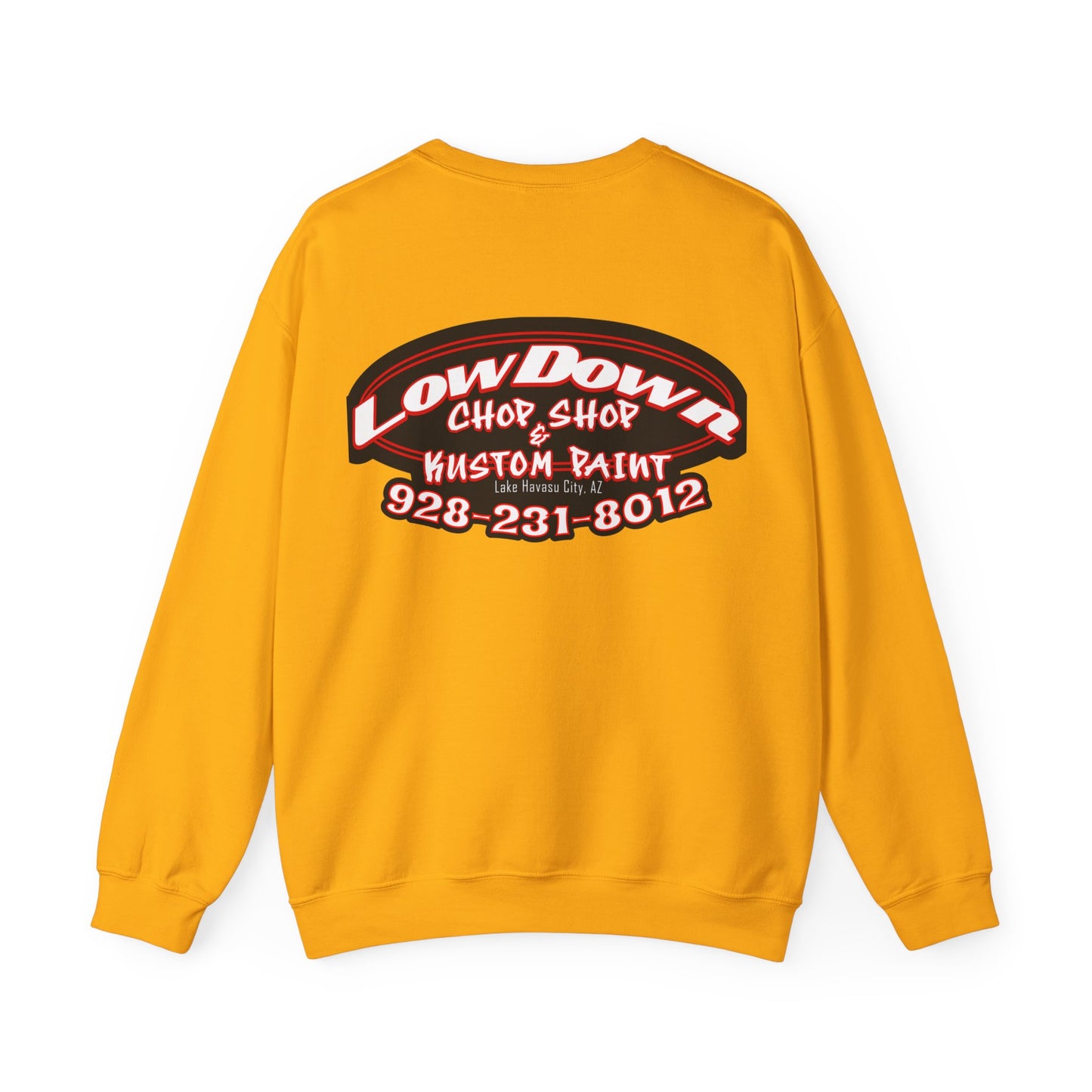 Low Down Custom Paint Crewneck Sweatshirt with phone number