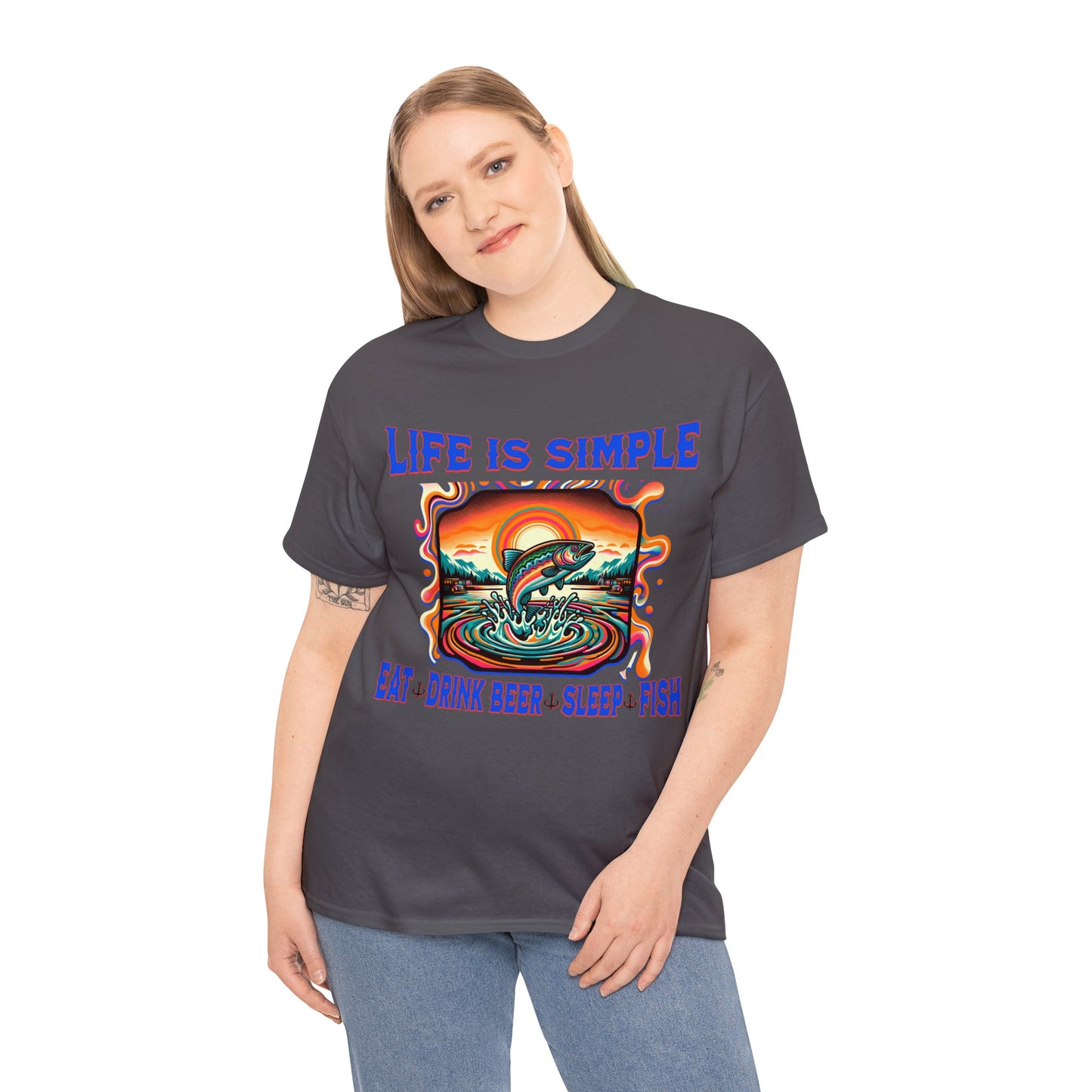 fishing 2 ON FRONT Unisex Heavy Cotton Tee