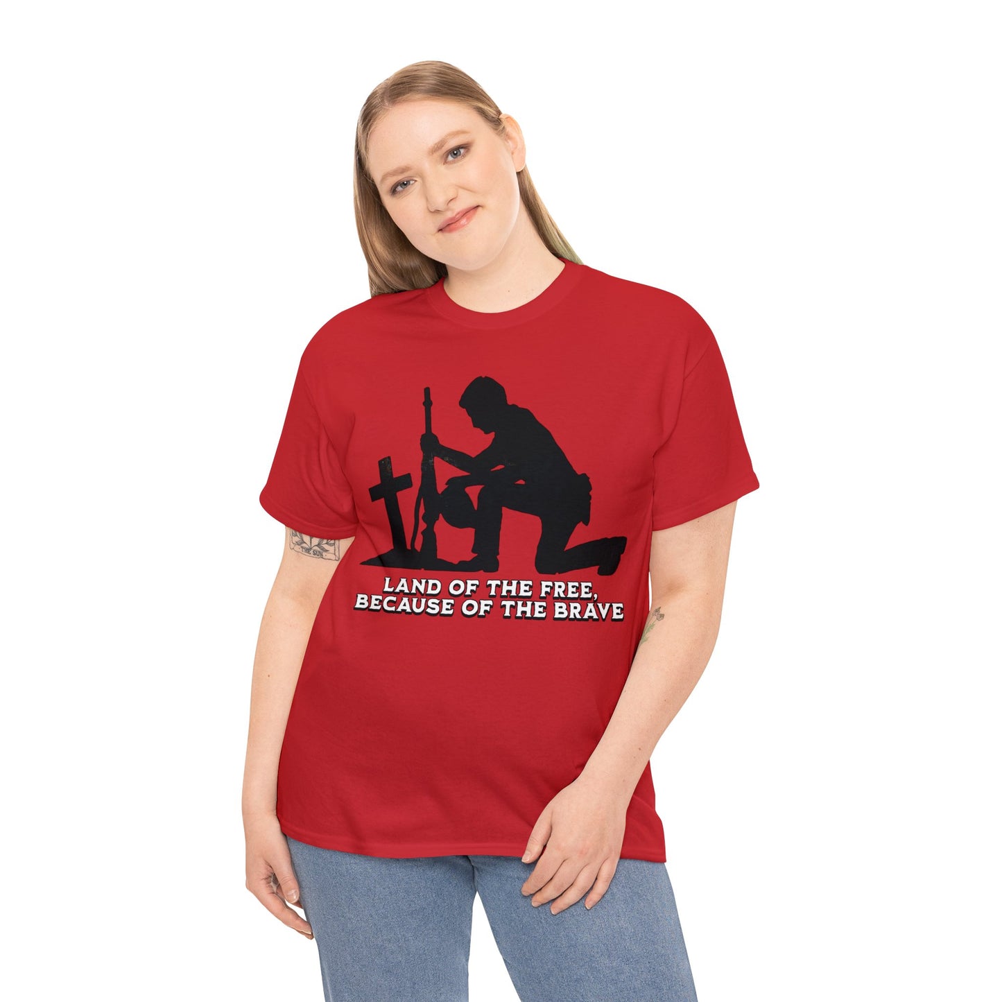 LAND OF THE FREE ON FRONT Unisex Heavy Cotton Tee
