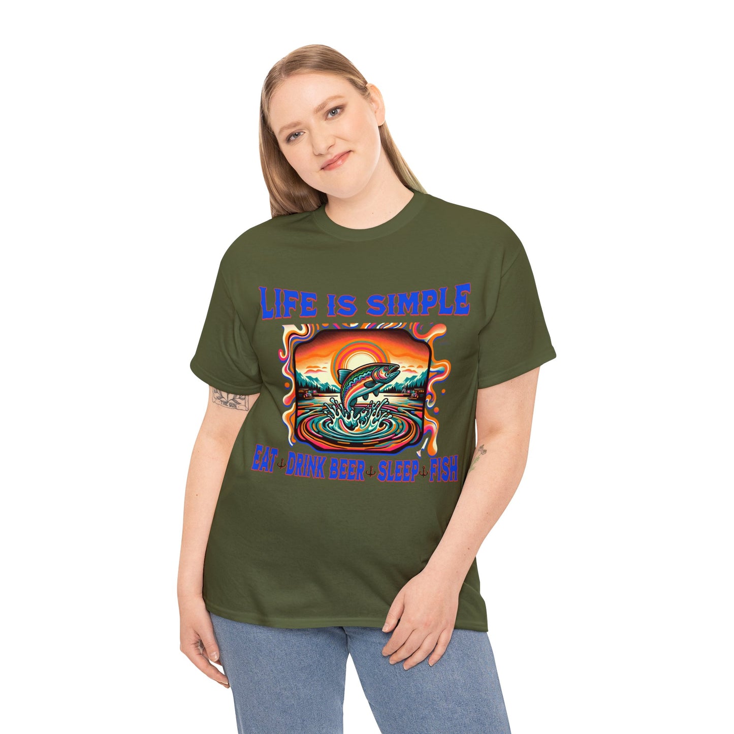 fishing 2 ON FRONT Unisex Heavy Cotton Tee