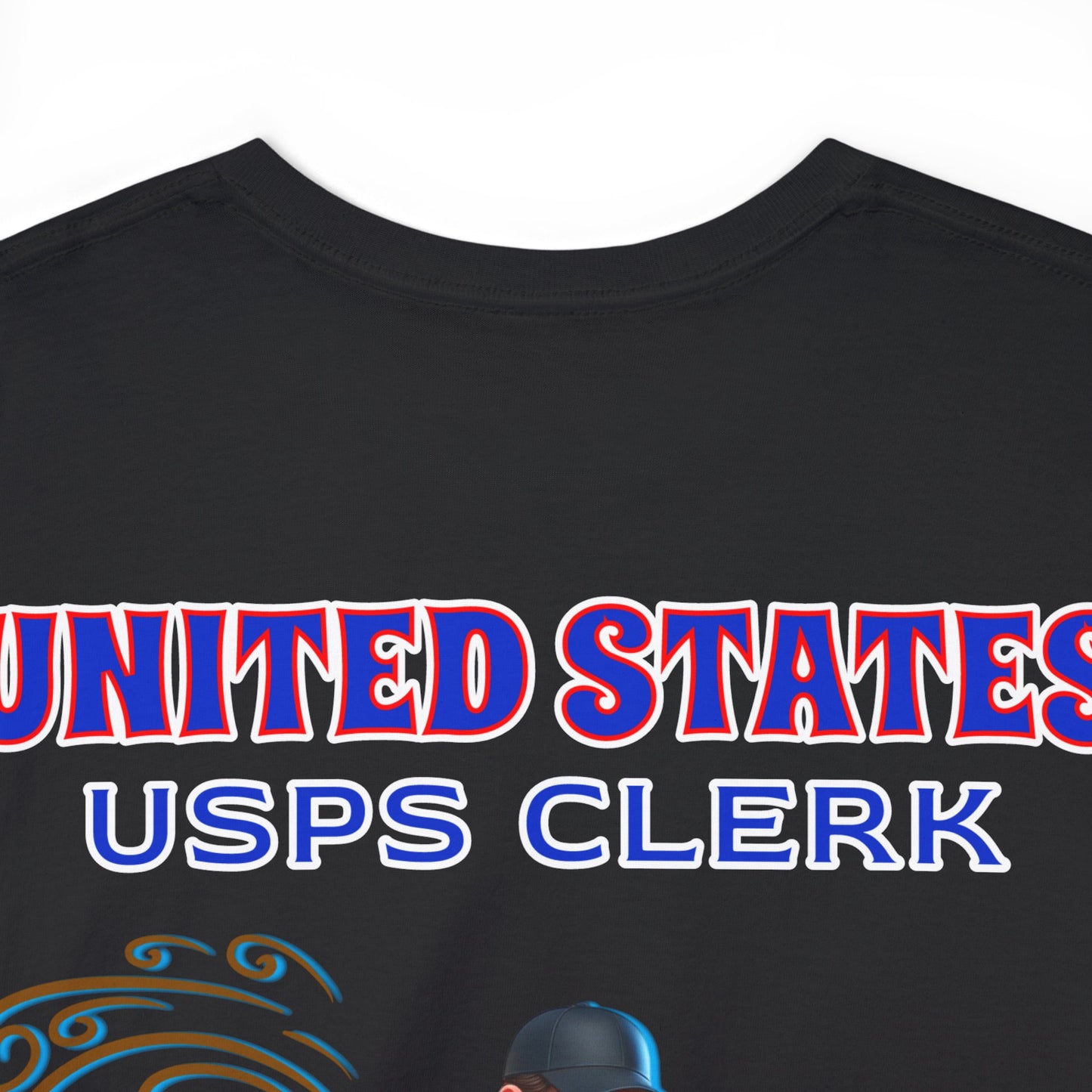 POSTAL BUFF CLERK ON BACK Unisex Heavy Cotton Tee
