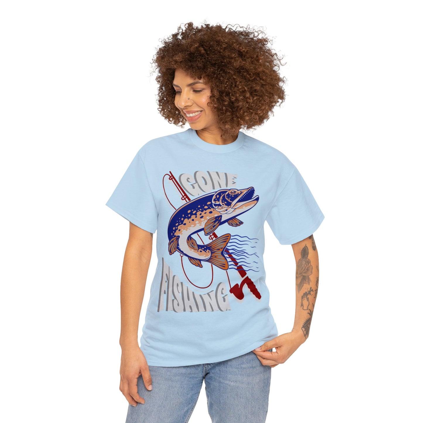 FISHING ON FRONT 5 Unisex Heavy Cotton Tee