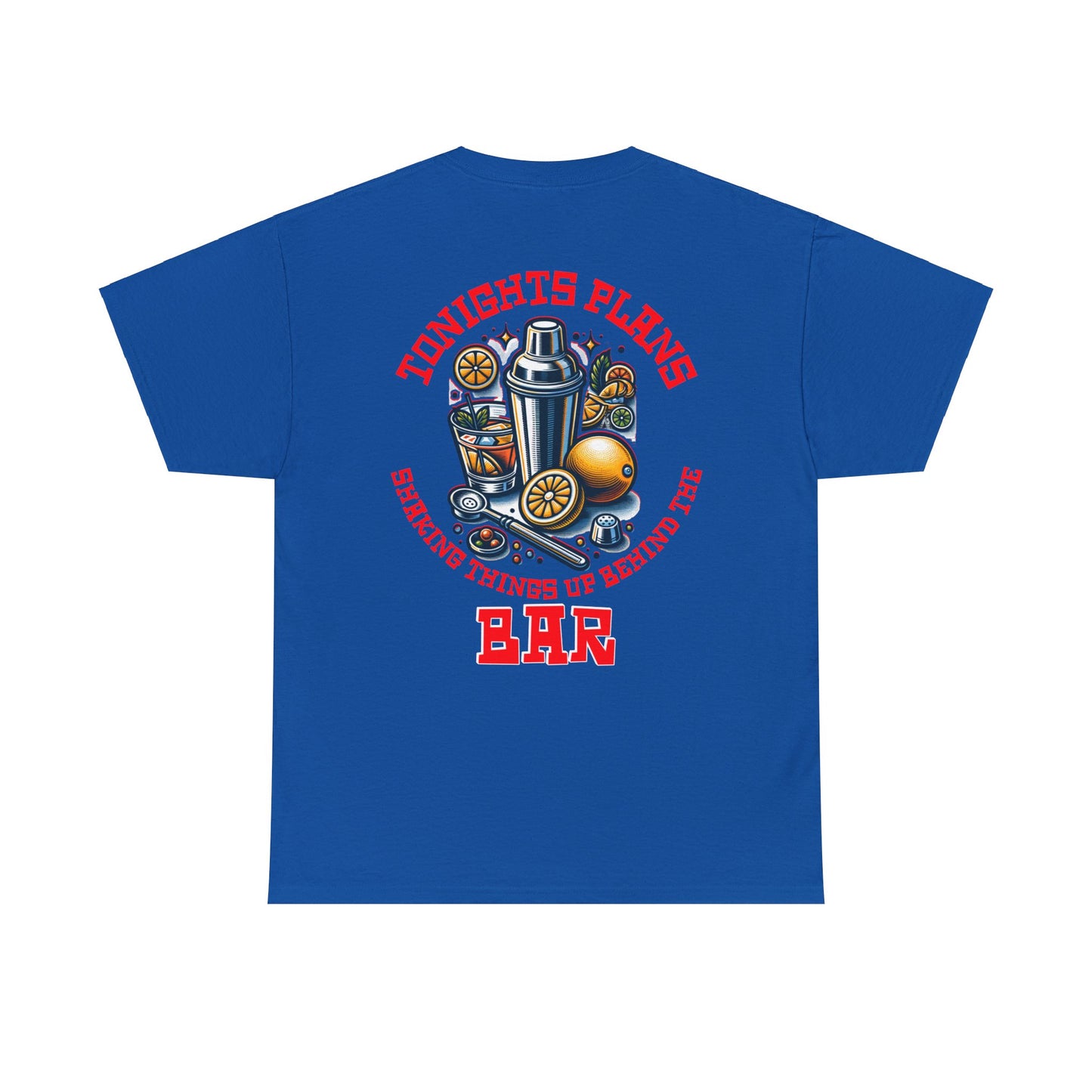 BARTENDER SHAKING THINGS UP ON BACK  Unisex Heavy Cotton Tee
