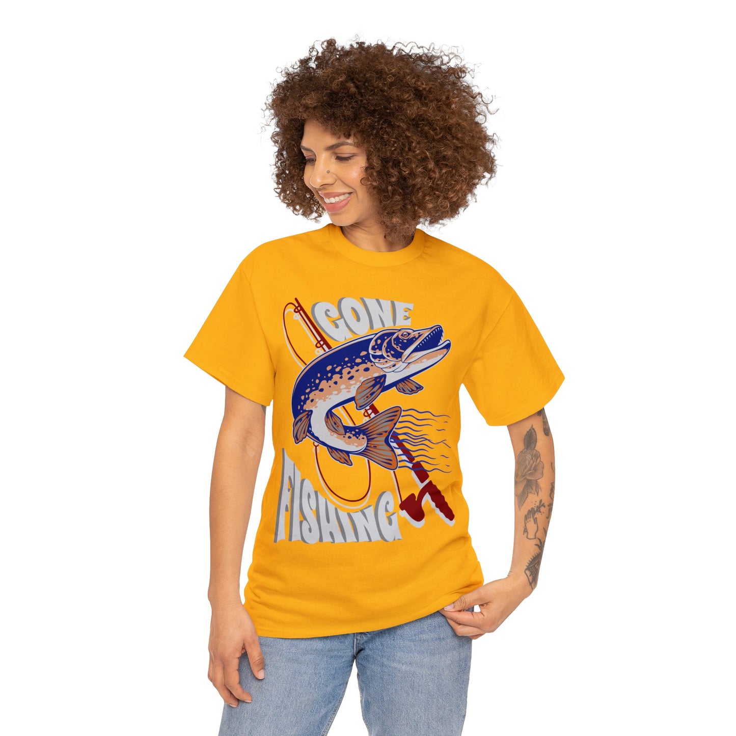 FISHING ON FRONT 5 Unisex Heavy Cotton Tee