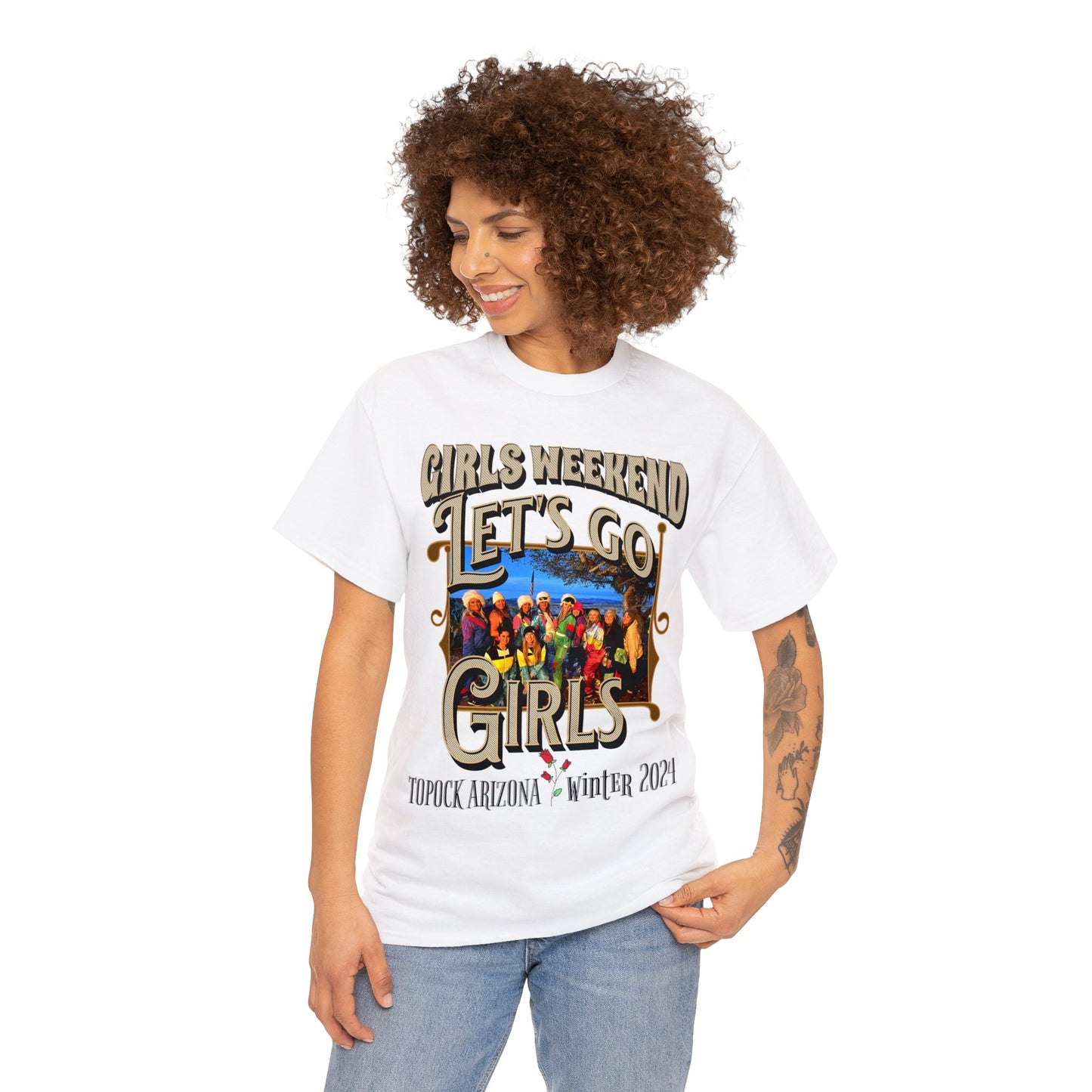 GIRLS WEEKEND ON FRONT Unisex Heavy Cotton Tee